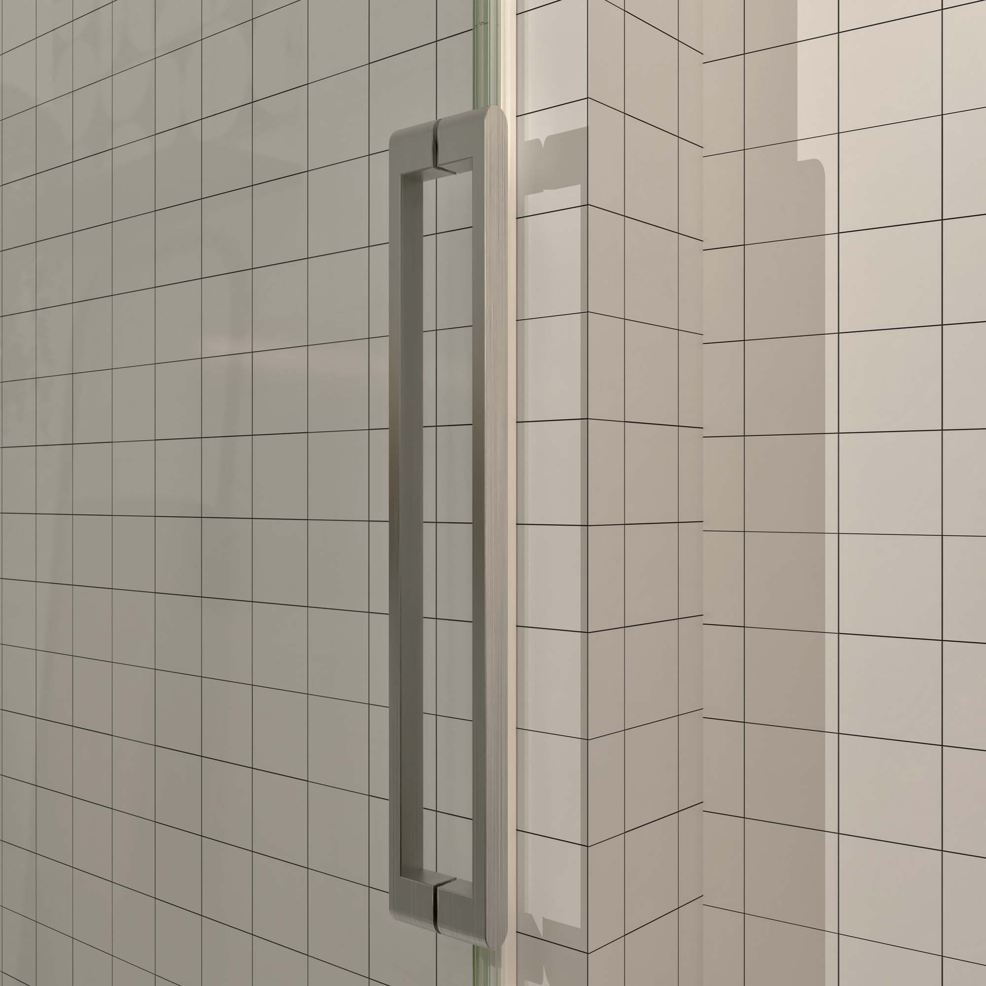 Frameless sliding shower door 56-60 in brushed nickel installed view