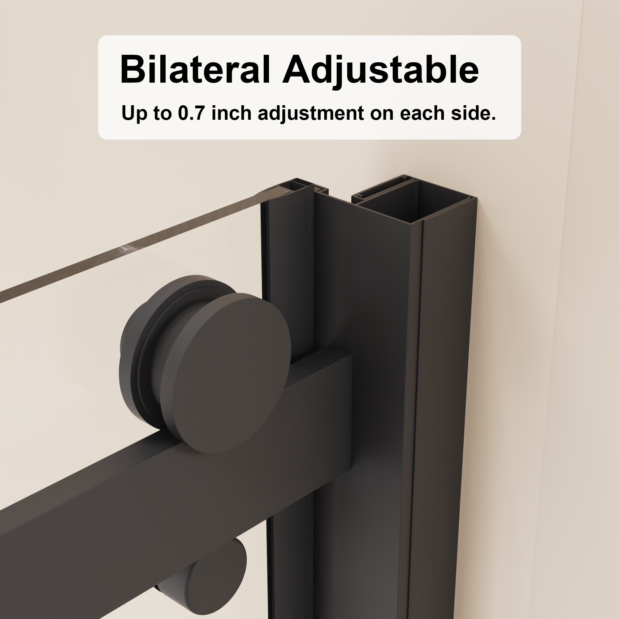 48 x 72 in Frameless Single Sliding Shower Door - 48 x 72 in / Matte Black / Zinc Roller view 8