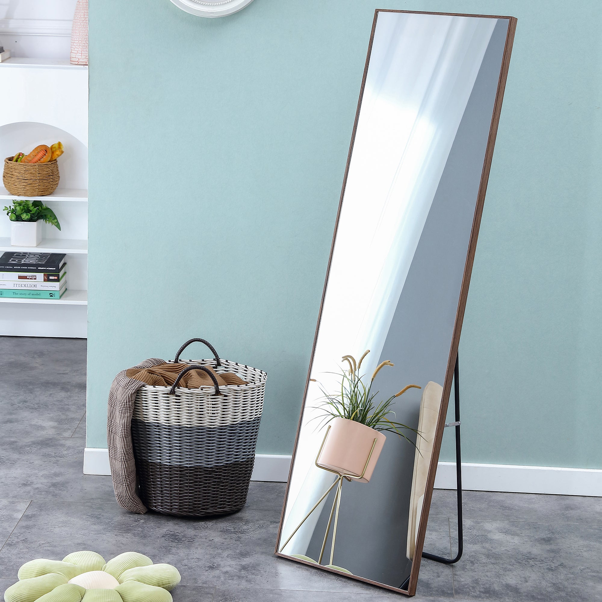4rd generation packaging upgrade brown solid wood frame full body mirror, dressing mirror, decorative mirror, clothing store, floor standing mirror. W1151124247