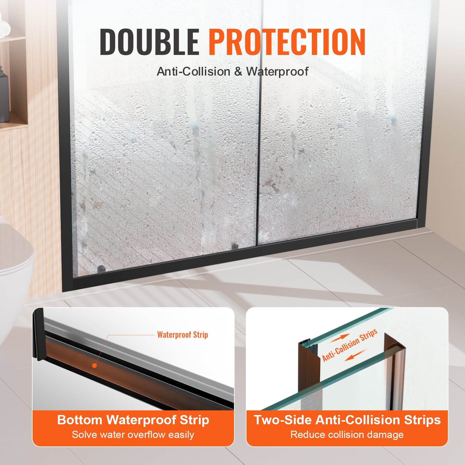58-59 x 70 in Semi-Frameless Shower Door showing glass door detail