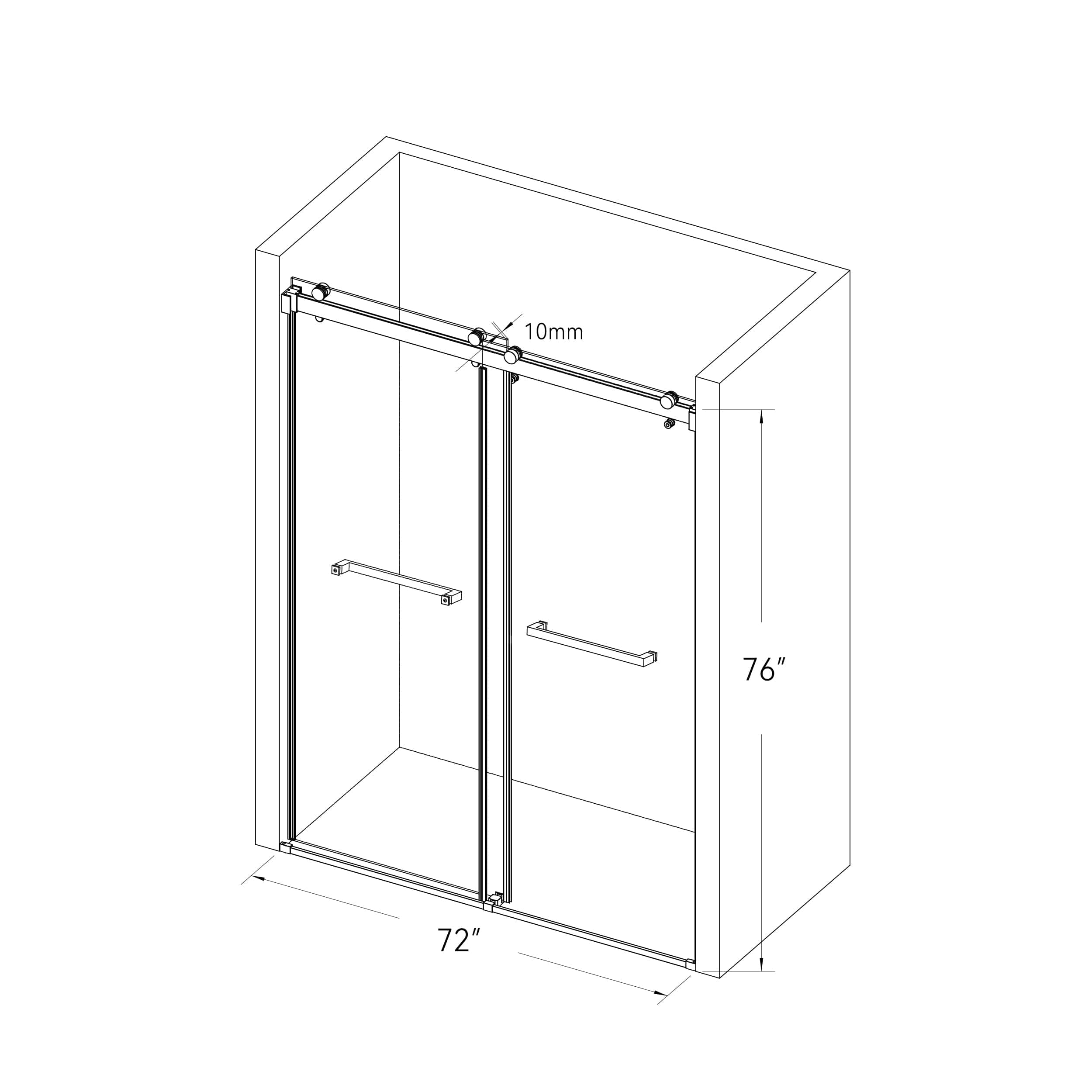 68-72" W x 77"H Sliding Frameless Soft-Close Shower Door with Premium 3/8 Inch (10mm) Thick Tampered Glass in Matte Black 03A42-7276