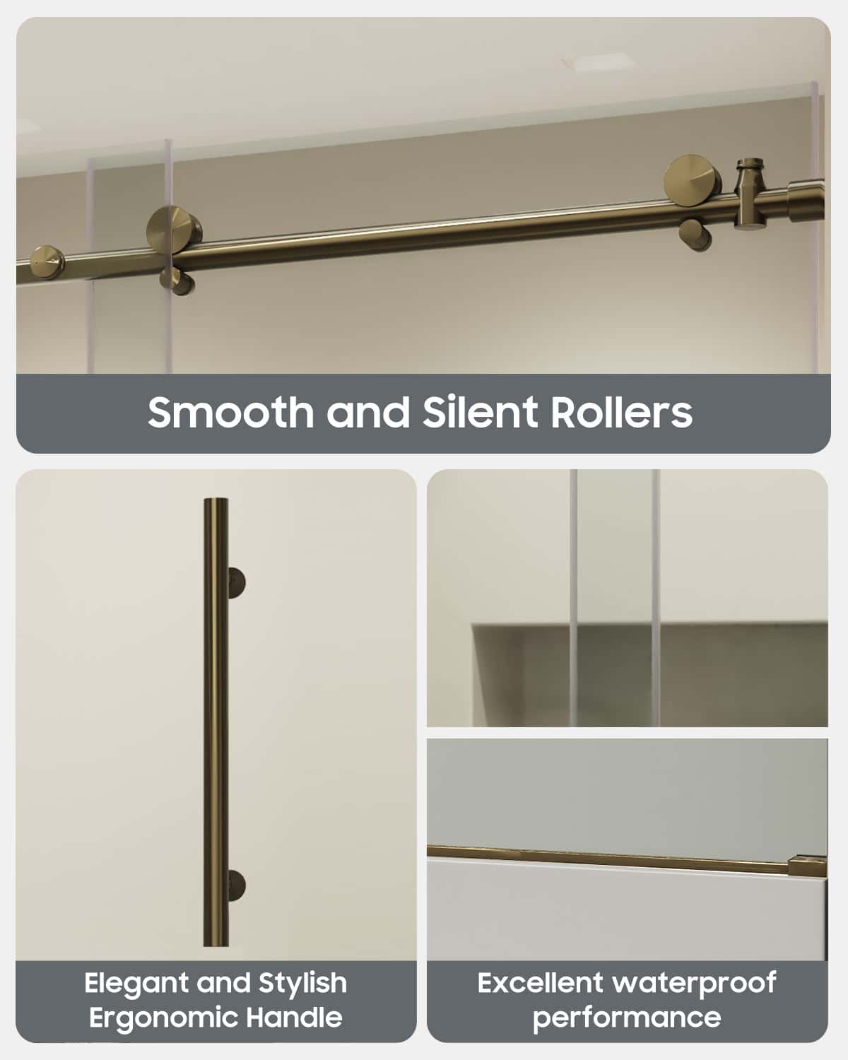 Frameless Sliding Glass Shower Door 60 "W x 60" H, 5/16 "(8 mm) Clear Tempered Glass, Brushed Gold Single Sliding Door, Reversible Left and Right