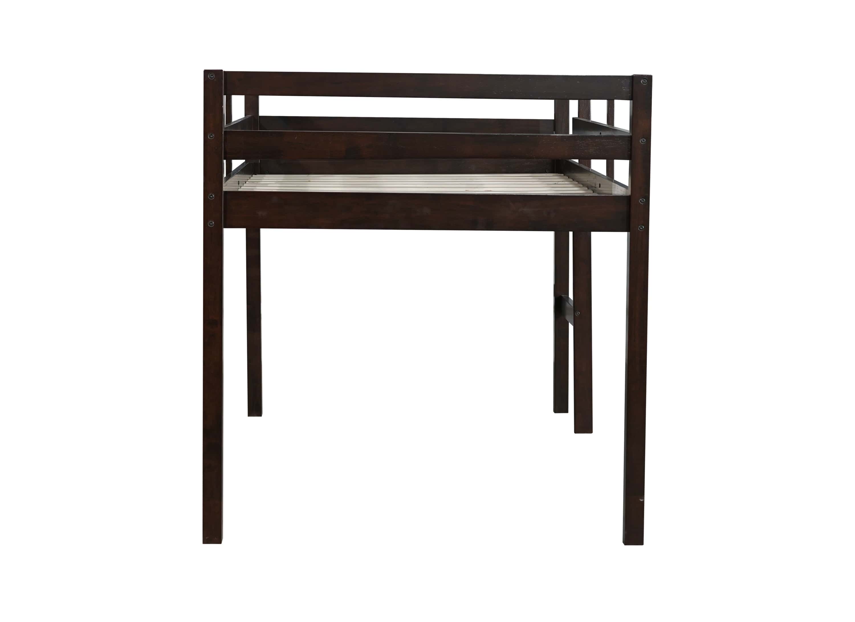 Solid Wooden, Rubber Wooden Twin Loft Bed with Ladder, Bed Platform of Strengthened Slats , Espresso