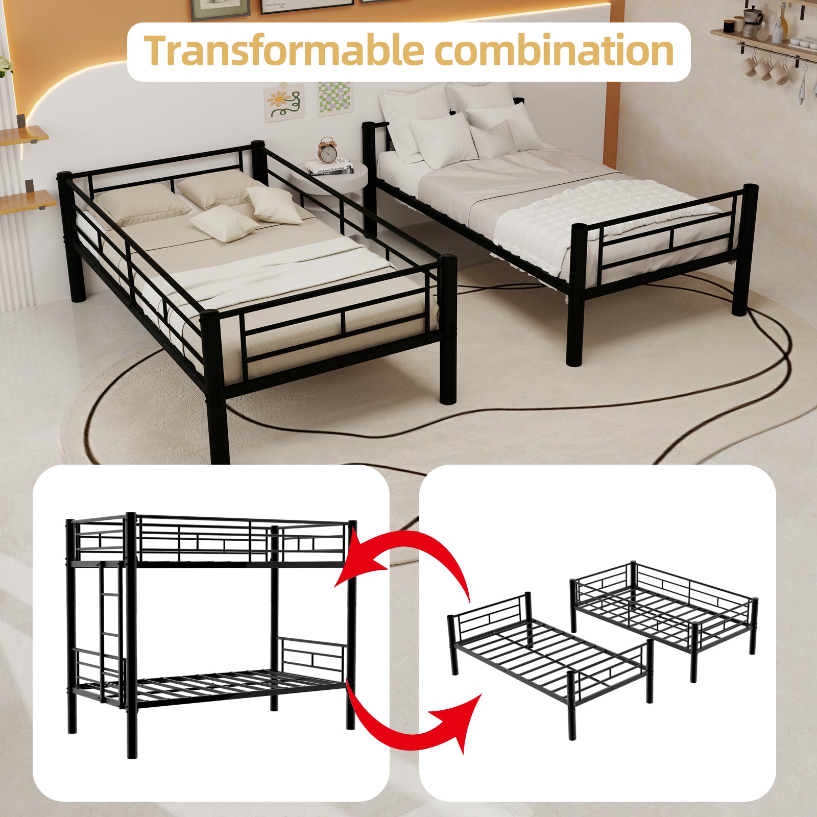 Twin Over Twin Convertible Metal Bunk Bed — supplier product image 8