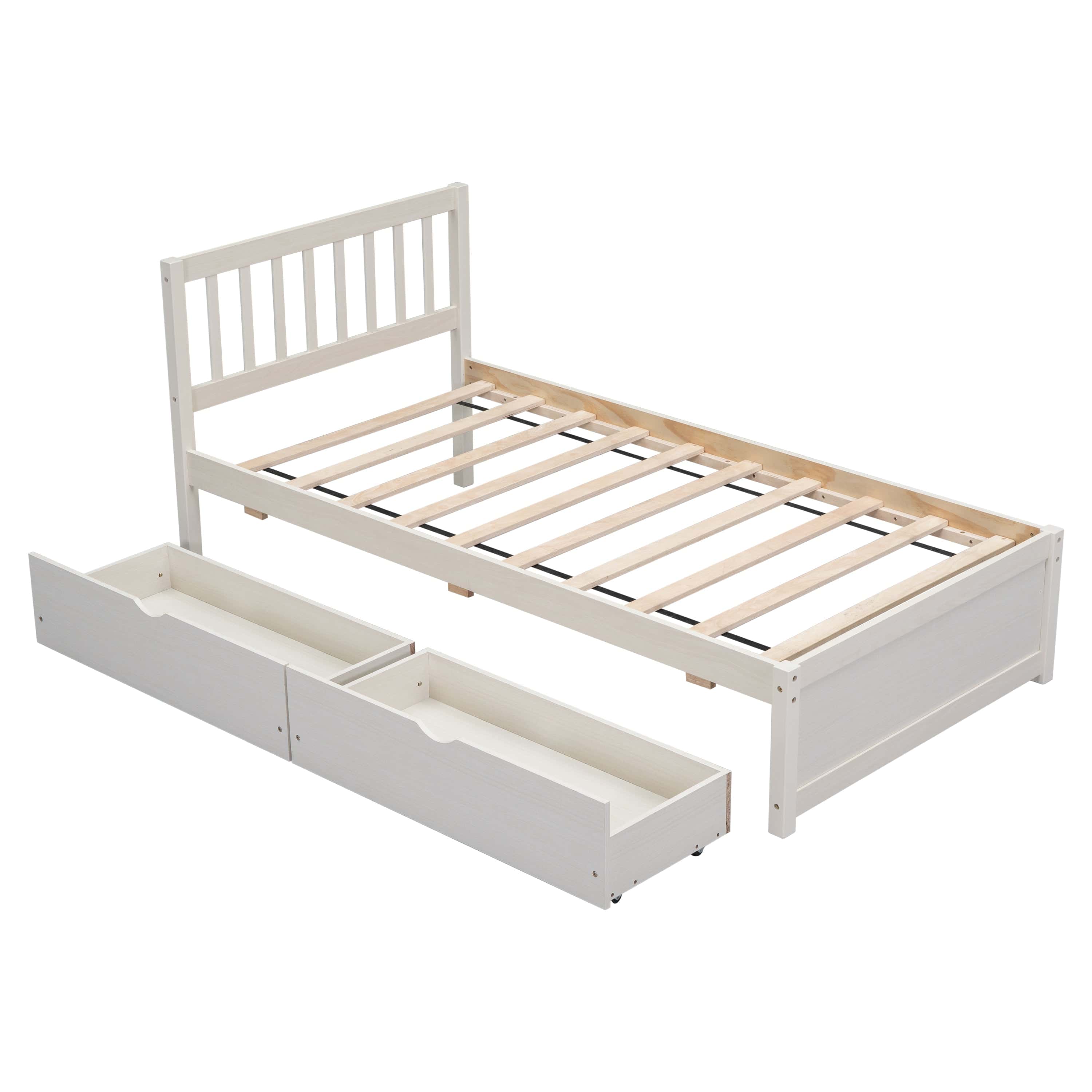 Modern Design Wooden Twin Size Platform Bed with 2 Drawers for White Washed Color