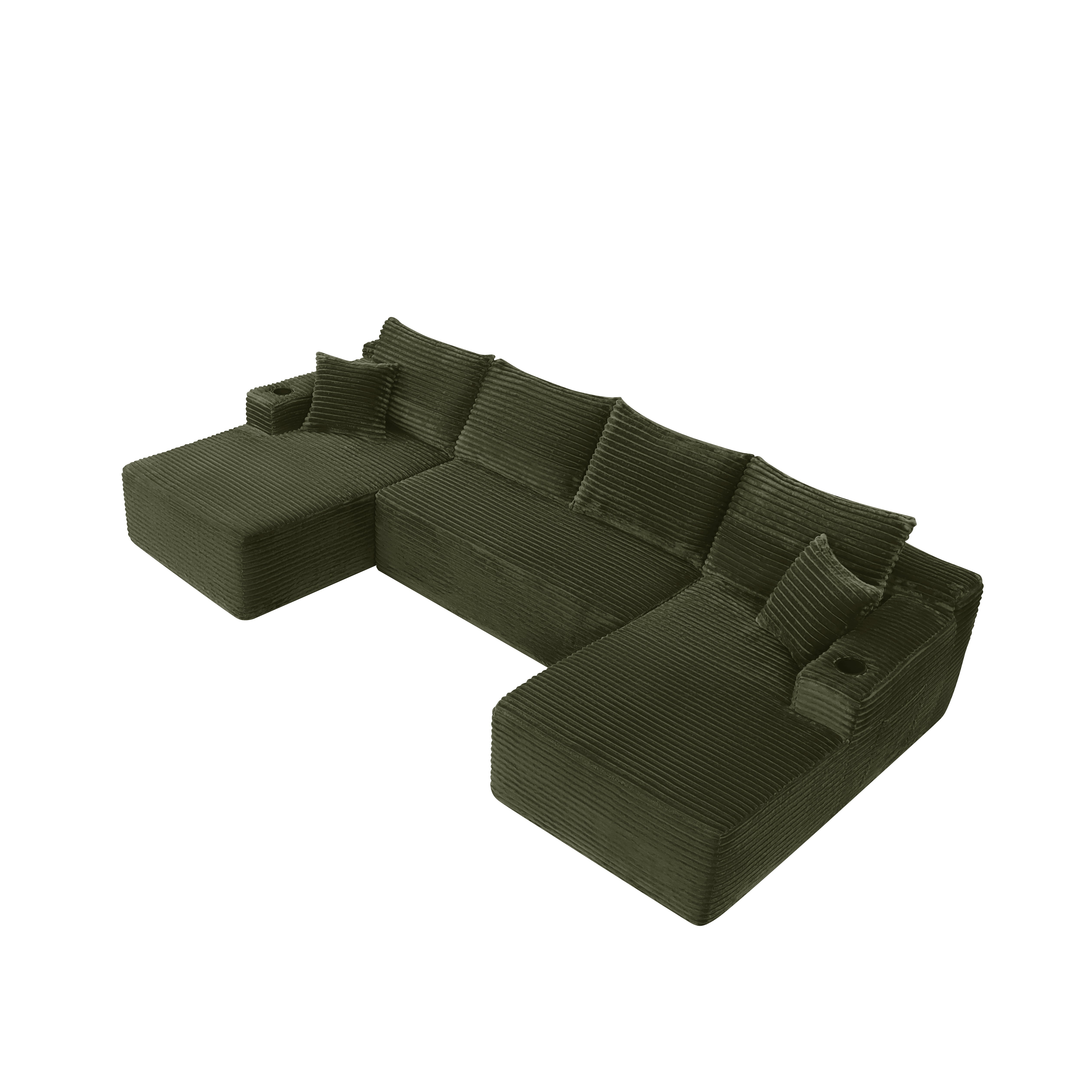 Green U-shape cloud sectional sofa overhead configuration view