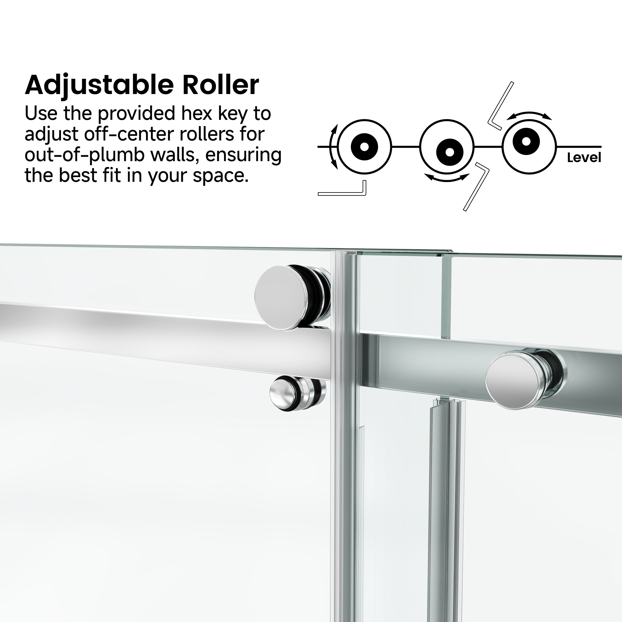 Sliding shower door 60x76 inch chrome clear tempered glass side view