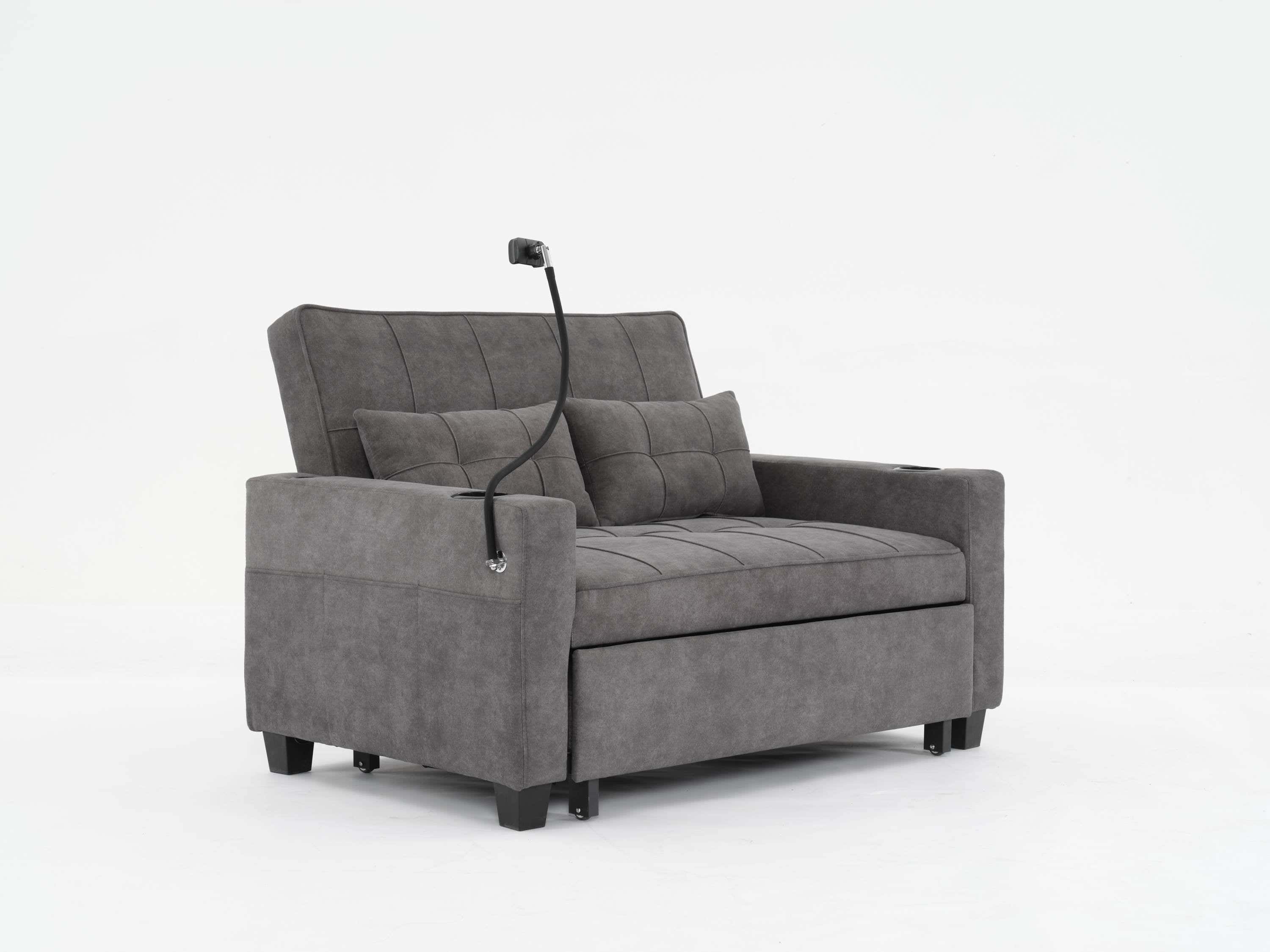 Futon Chair Bed Convertible Chair 3-in-1 Pull Out Sleeper Chair Beds with USB Ports,Wear-resistant and Anti-scratch,  Armchair Bed Sleeper for Living Room (Dark Grey Tech cloth)