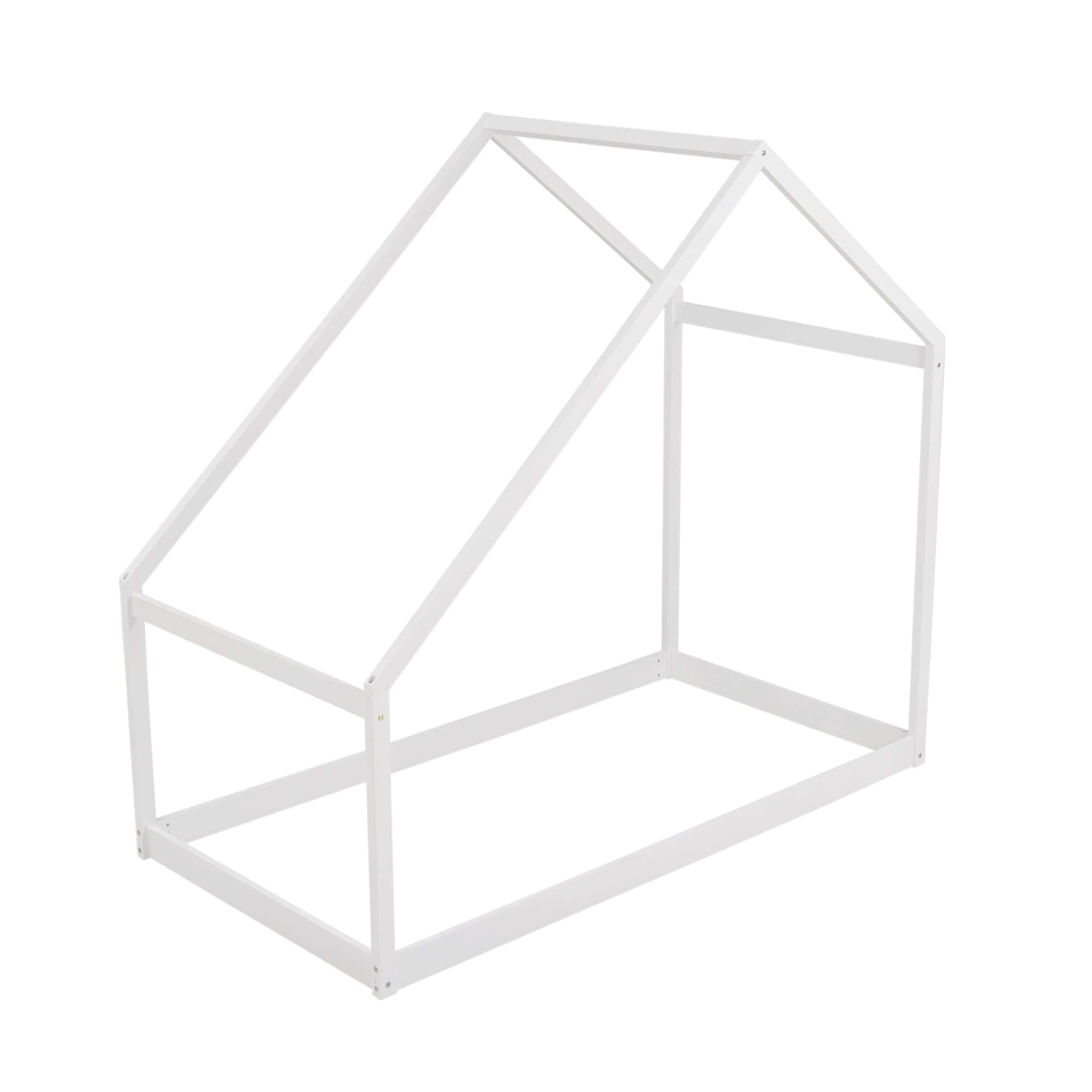 Twin Size Wooden House Bed, WHITE