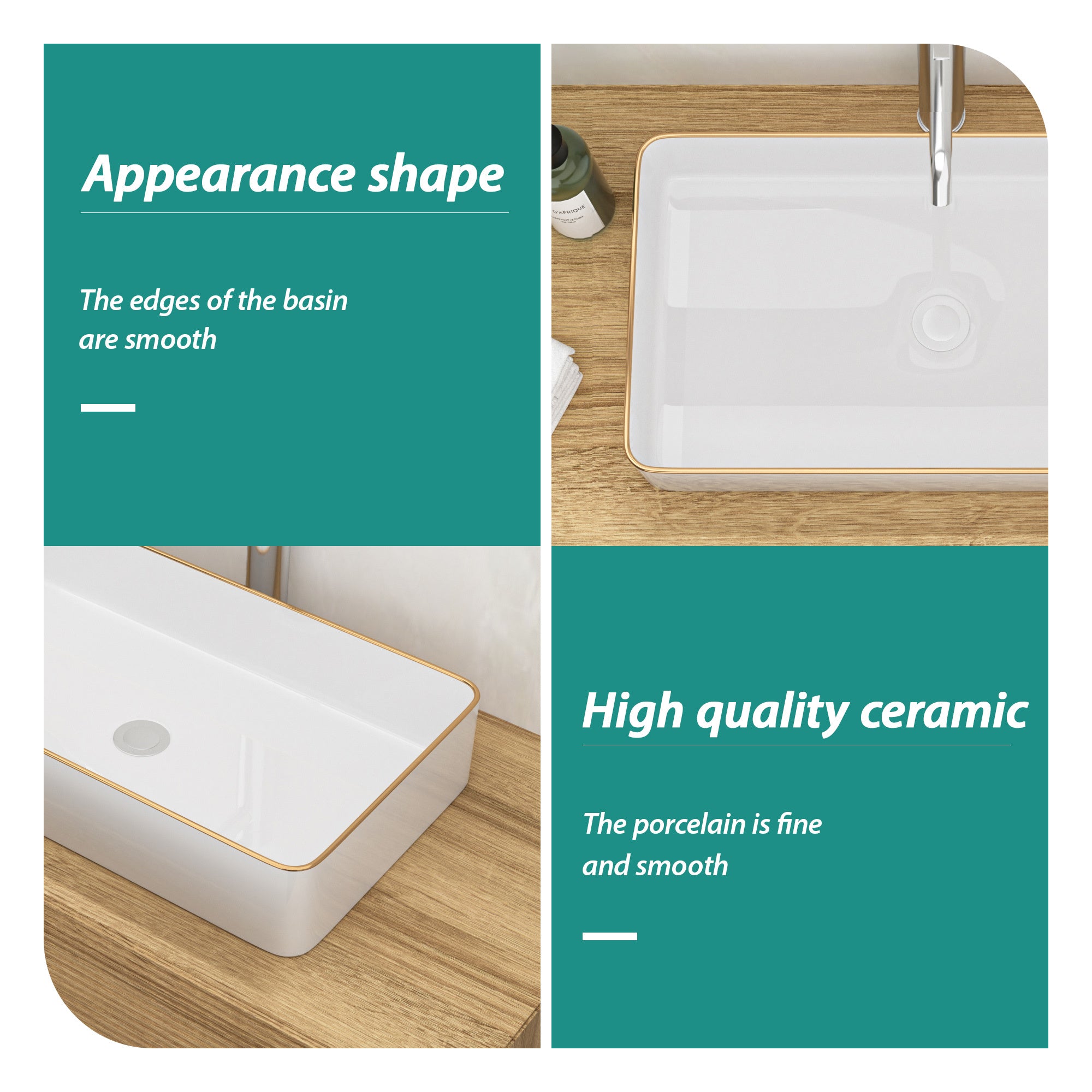 24x14 Inch White Ceramic Rectangular Vessel Bathroom Sink