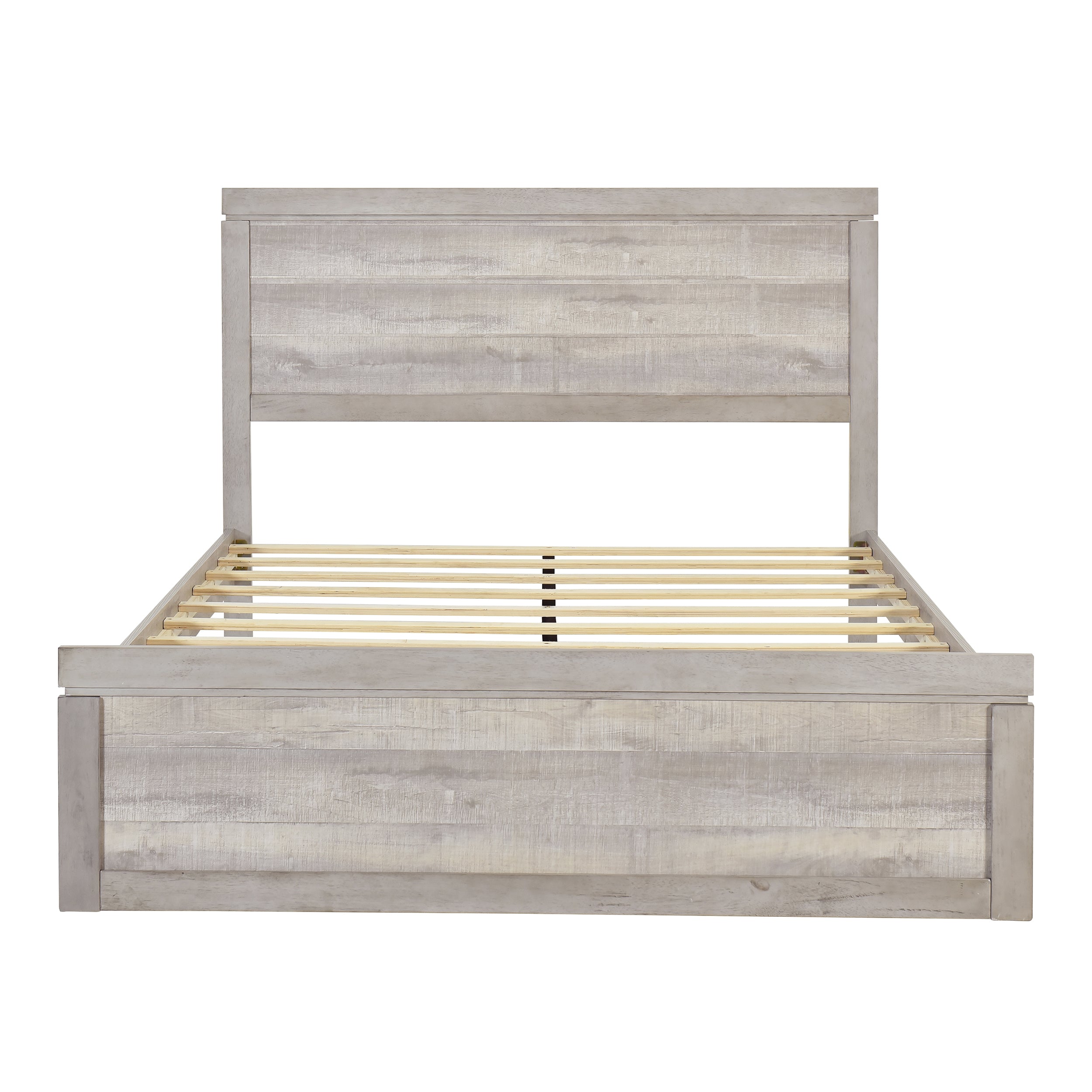 Vintage Farmhouse Style Full Size Platform Bed with 10 Wooden Slats Support, No Box Spring Needed, Rustic White