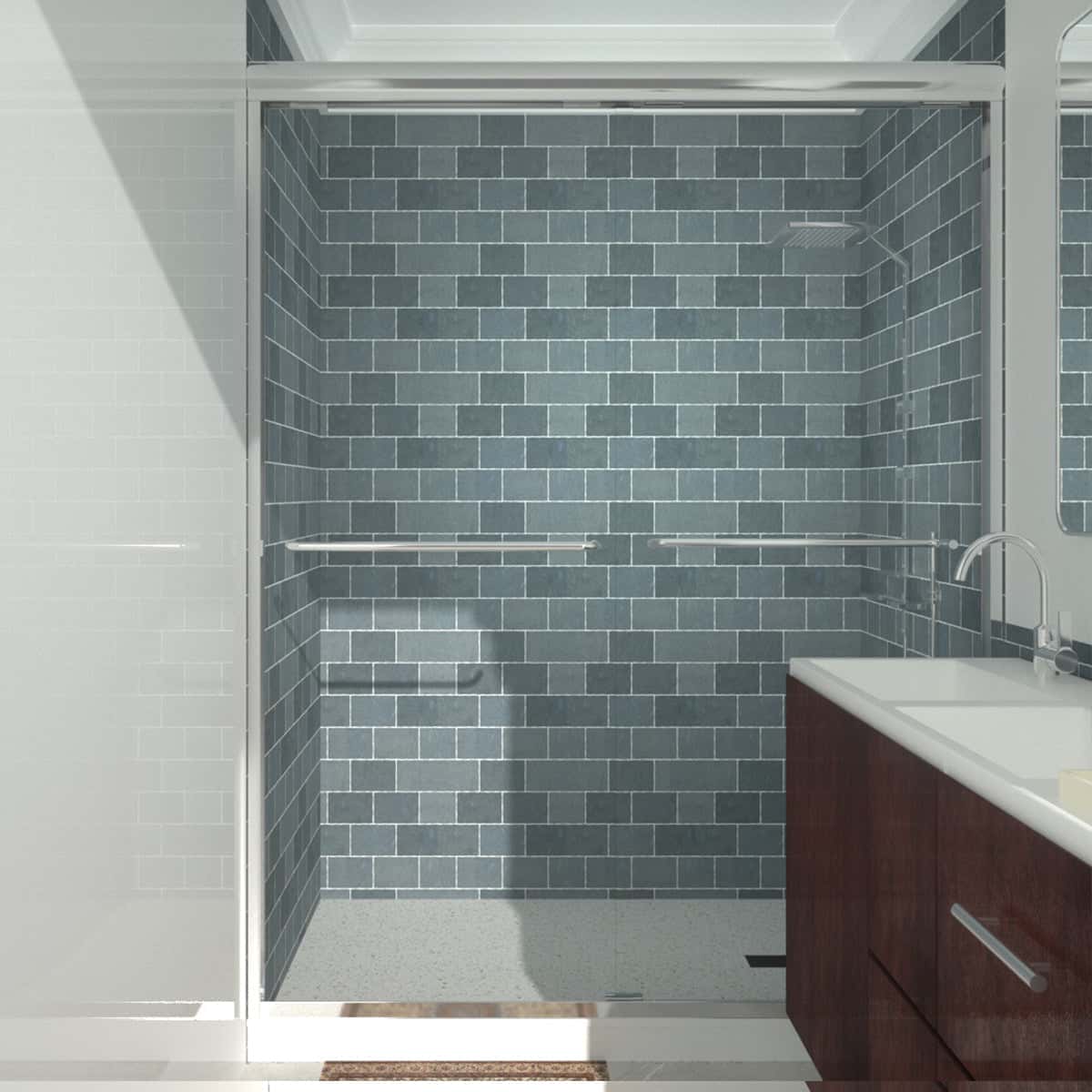 Semi-Frameless Sliding Shower Door 56-60"W x 72"H, Bathroom Sliding Door with 5/16" Clear Tempered Glass,Chrome Finish, Designed for Smooth Door Closing