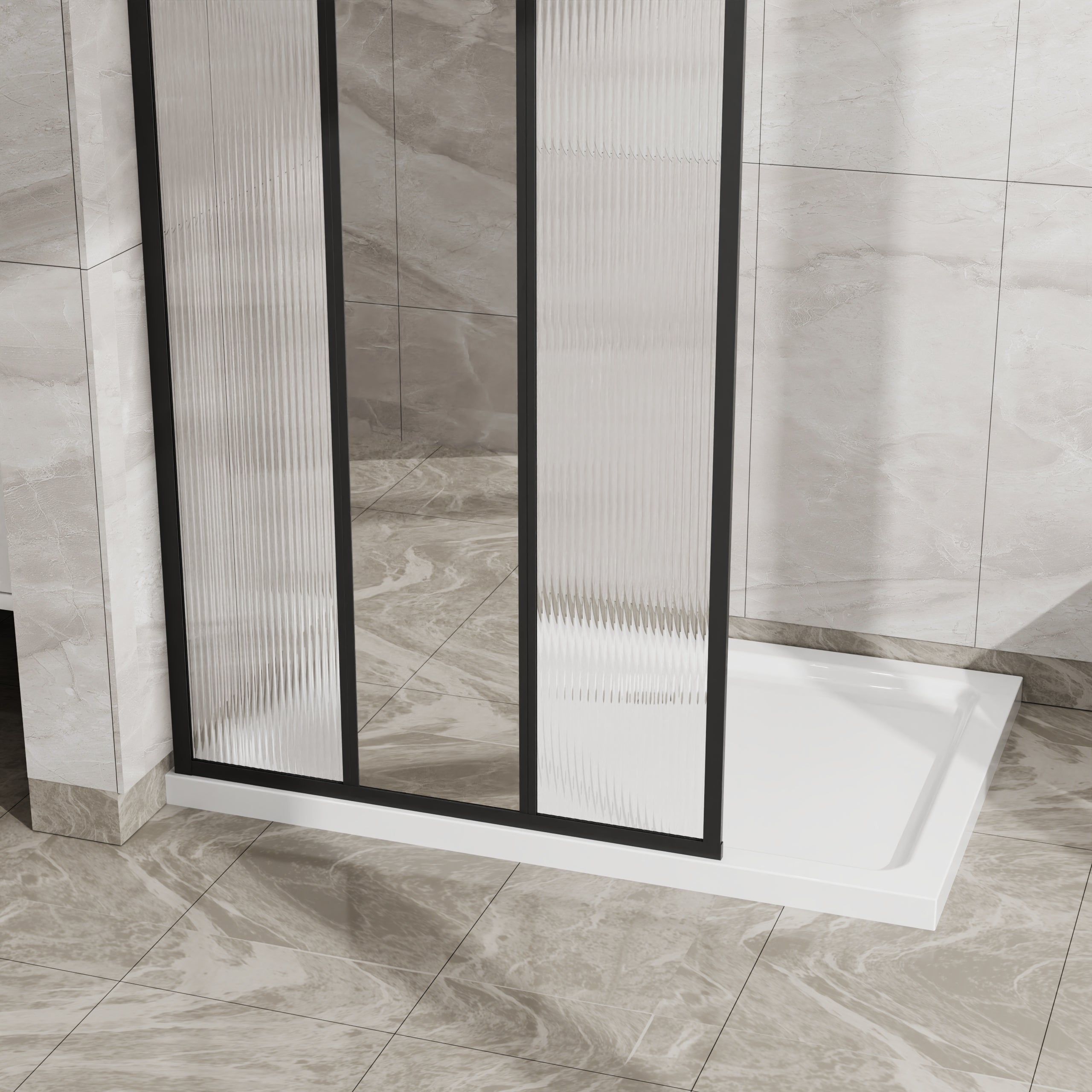 34-46 x 72 in Mirror & Fluted Fixed Shower Panel - 34 x 72 in / Matte Black view 6