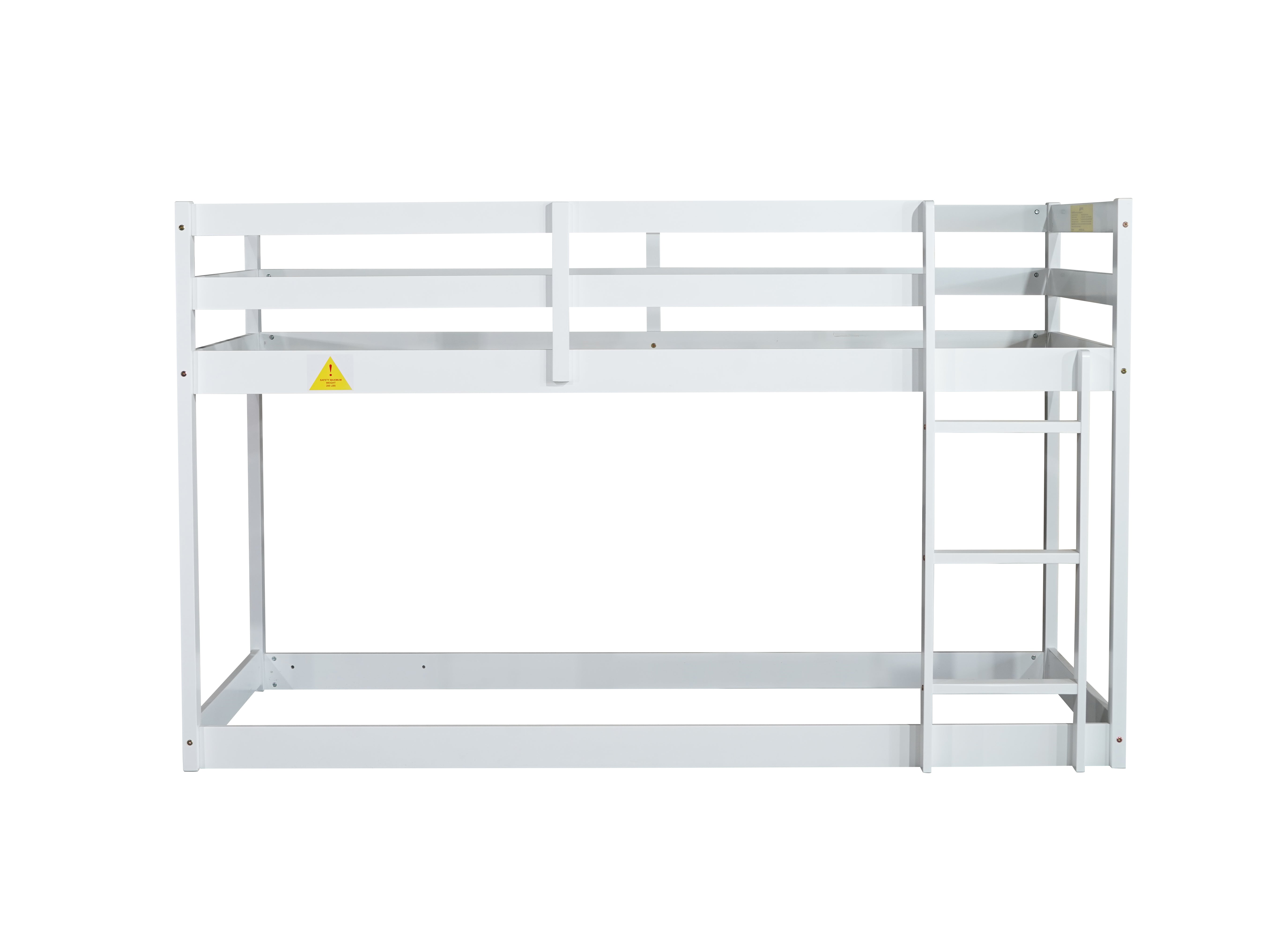 White Twin over Twin floor bunk bed in room setting