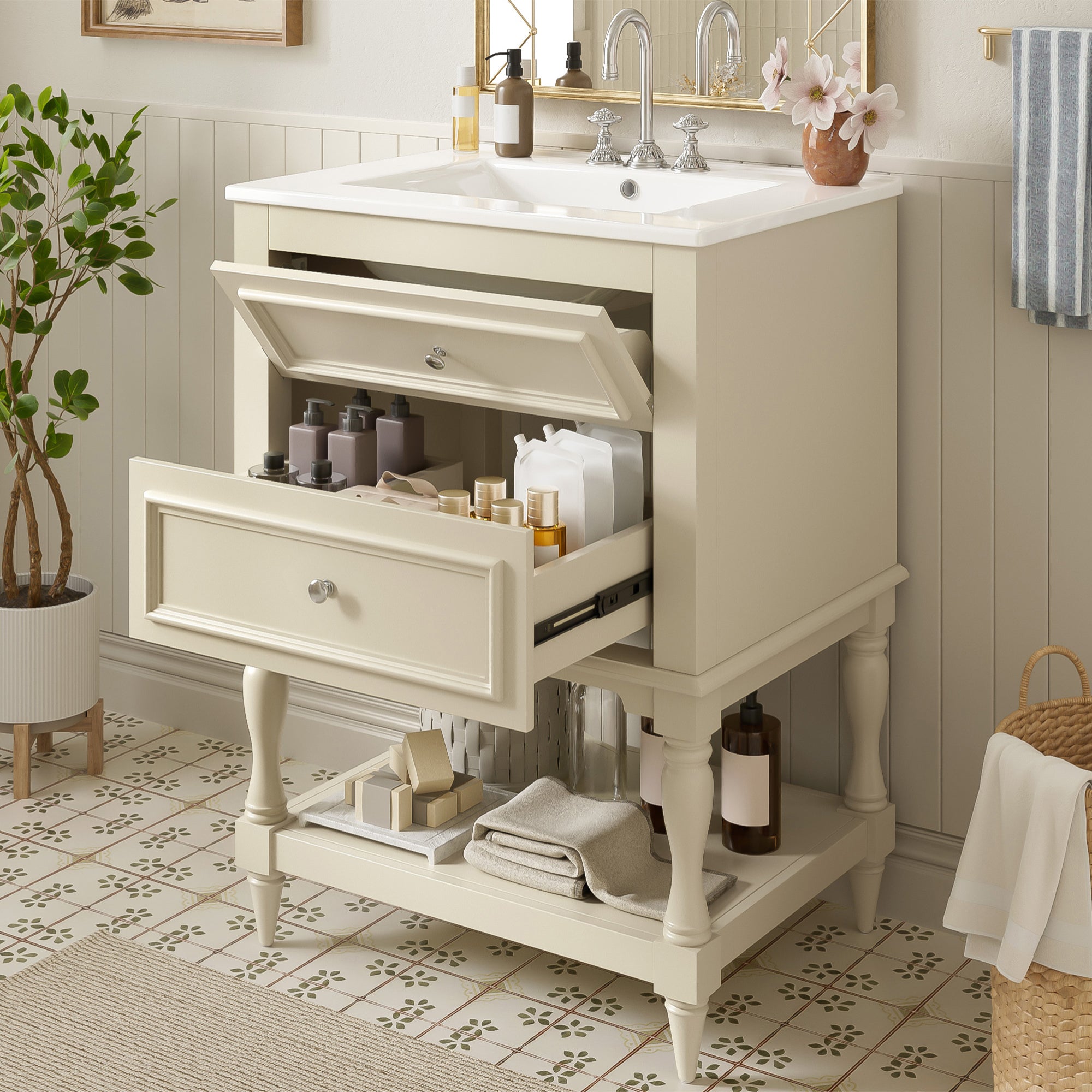 24 inch bathroom vanity ceramic sink close-up detail