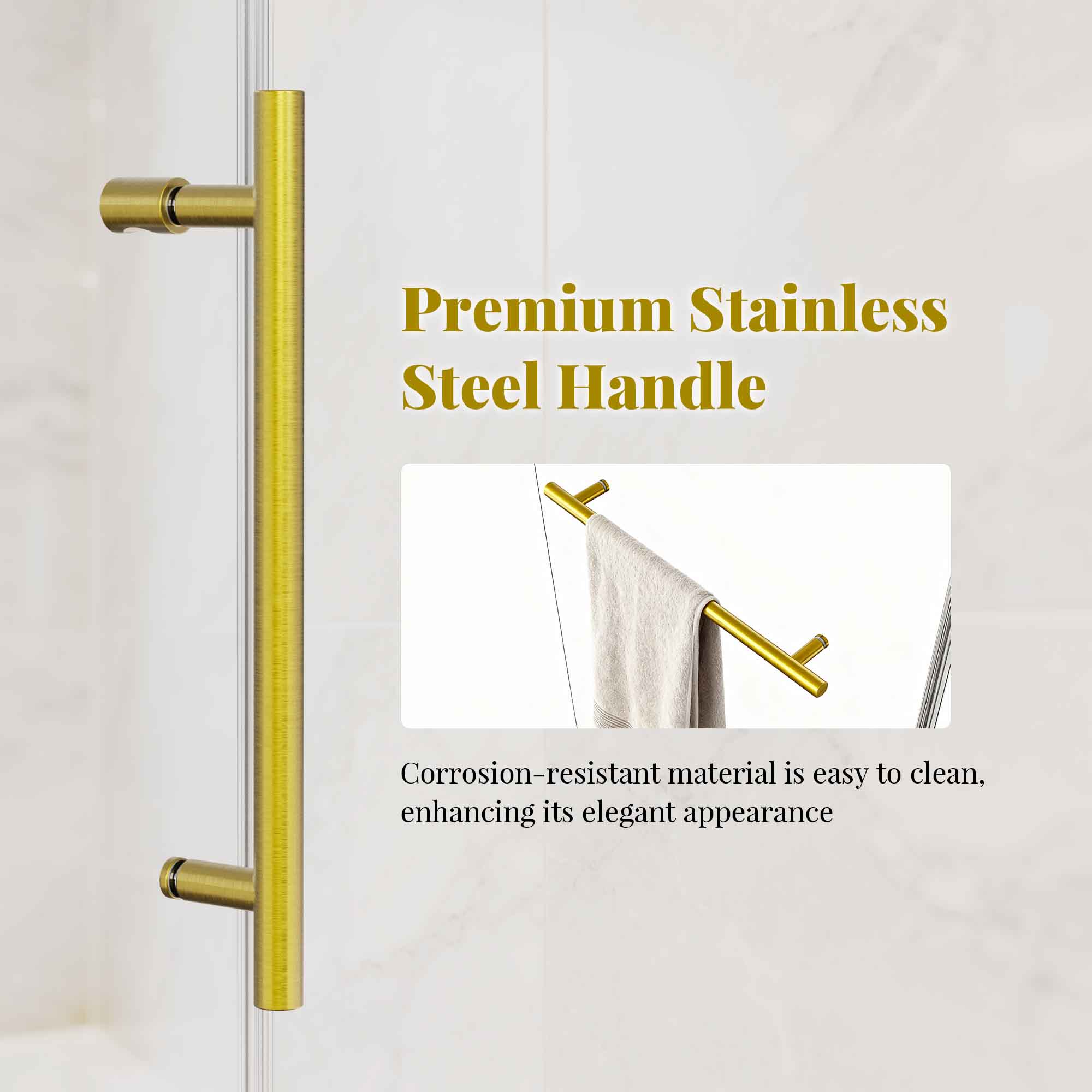 56-60 x 66 in Frameless Single Sliding Shower Door with Towel Rail - 56-60 x 66 in / Brushed Gold / Without Soft-Close view 4