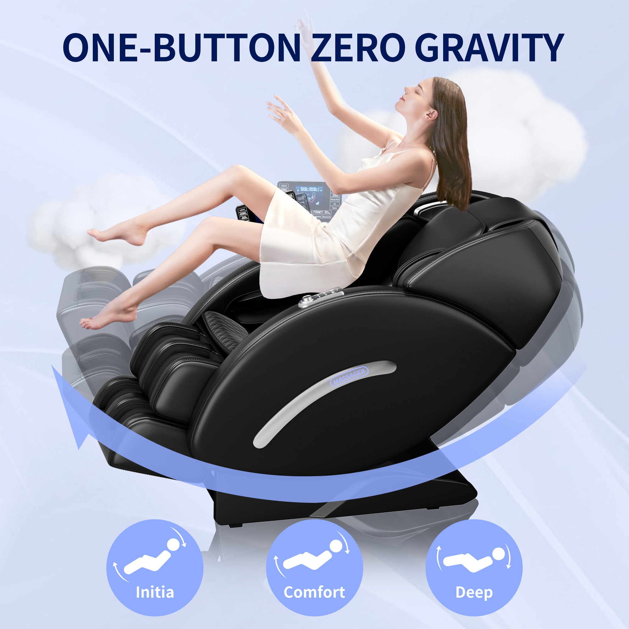 Full Body Massage Chair, Full Body Zero Gravity with 3D Massage Mechanism, 6 Auto Massage Mode, Waist and Calf Heater, Foot Roller, Bluetooth Speaker (Black)