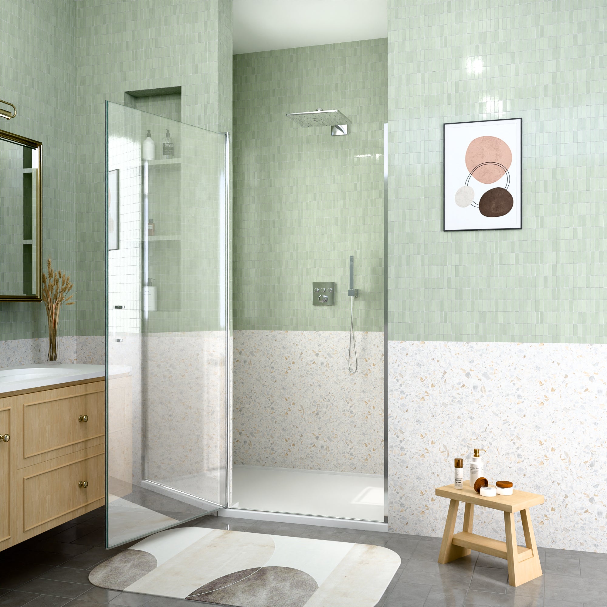 32 x 72 in Circular Pivot Shower Door - 32 x 72 in / Semi-Frameless / Chrome view 5