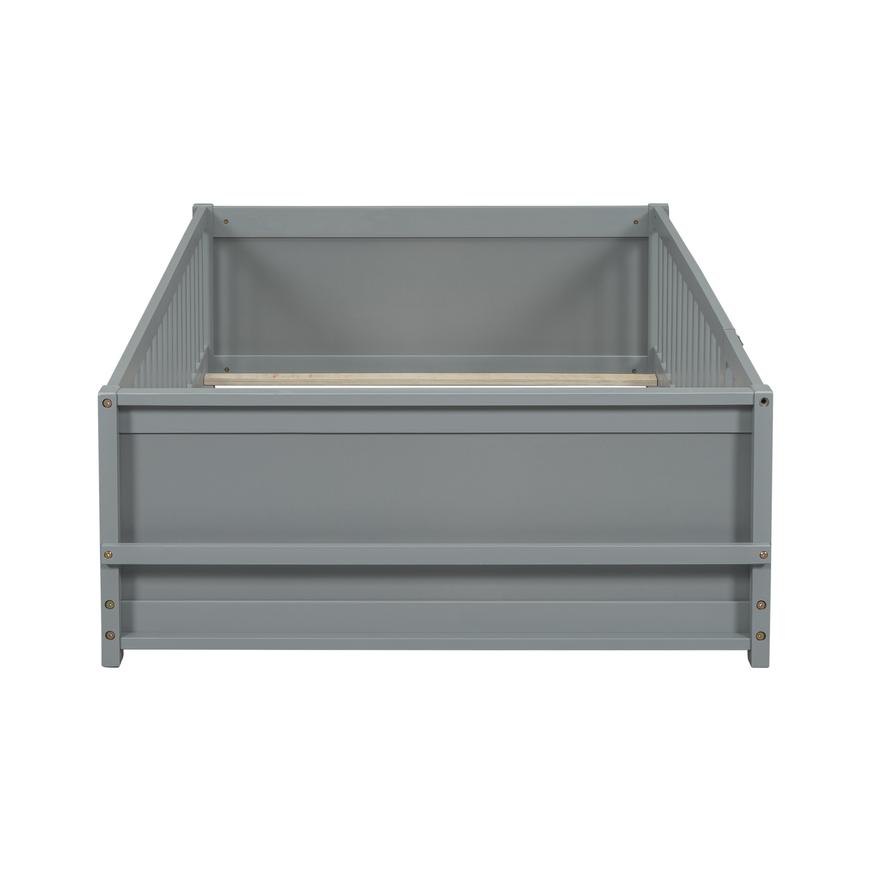 Twin size Floor Platform Bed with Built-in Book Storage Rack, Door,Grey