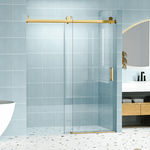 60" W x 76" H Frameless Shower Door Soft-closing Single Sliding, 1/4" (6mm) Tempered Glass with Explosion-proof Coating, 24D01-60BNX