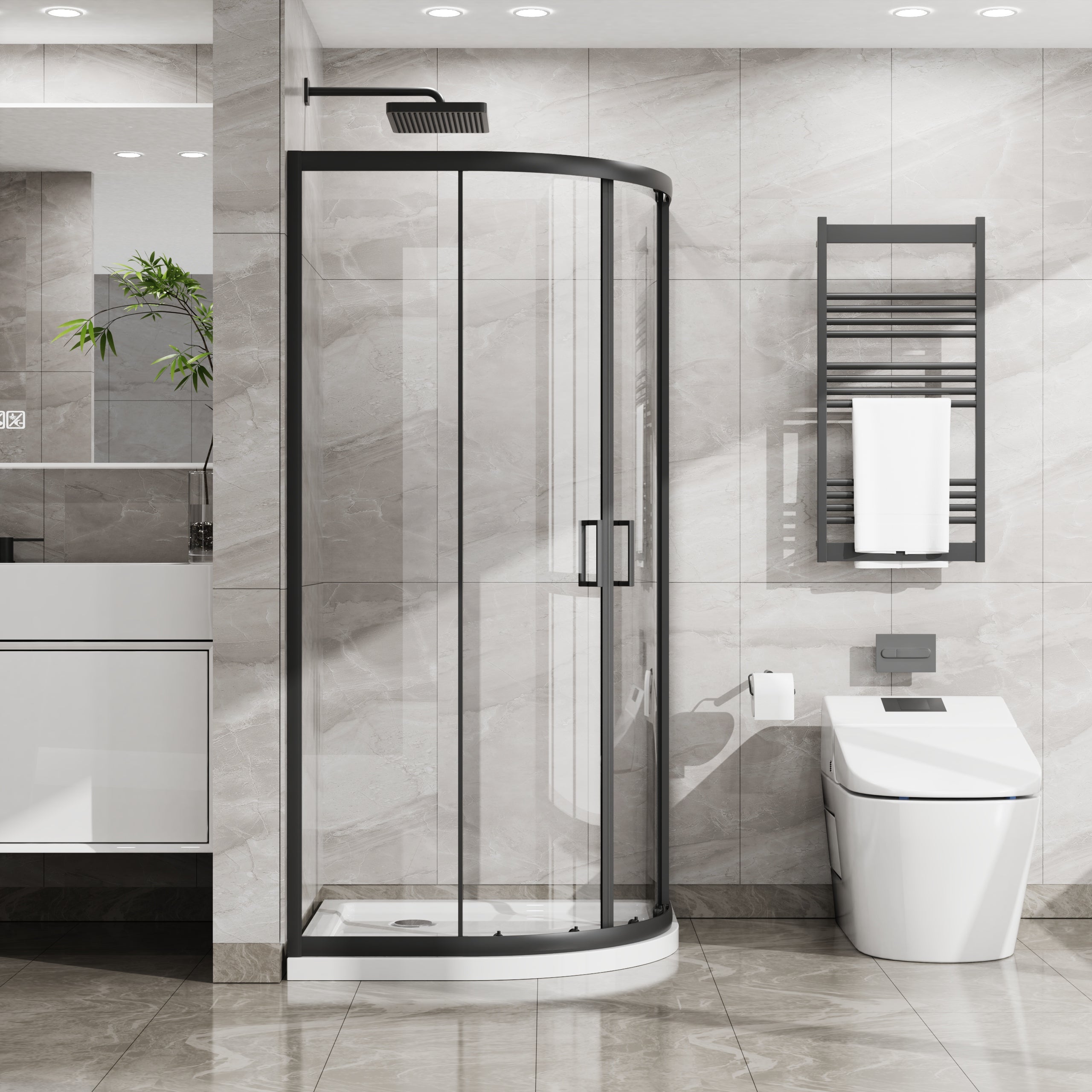 36 x 36 x 72 in Quarter-Round Sliding Shower Enclosure - 36 x 36 x 72 in / Matte Black view 2