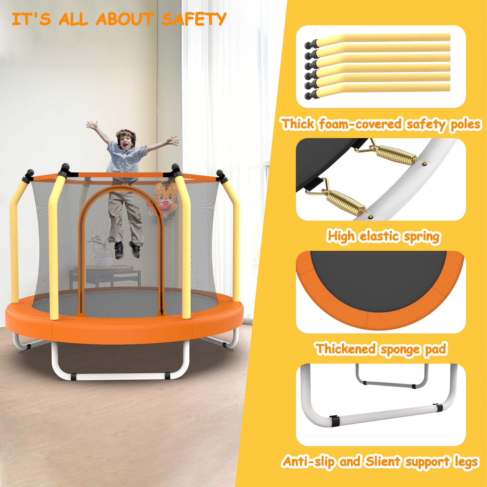 55-inch Trampoline for Kids Indoor & Outdoor Small Toddler Trampoline with Basketball Hoop