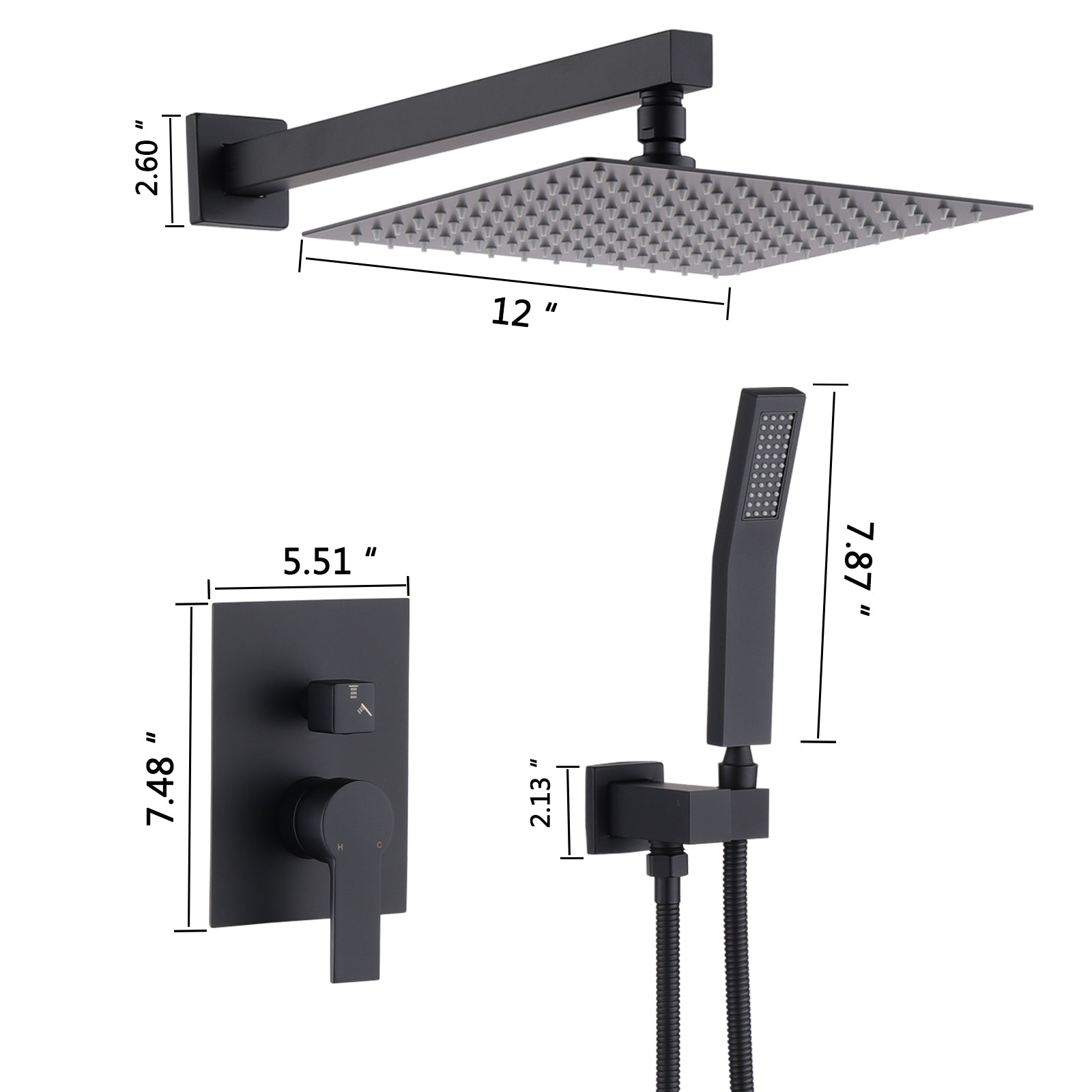 12 Inch Bathroom Rain Shower Combo Set With Hand Shower