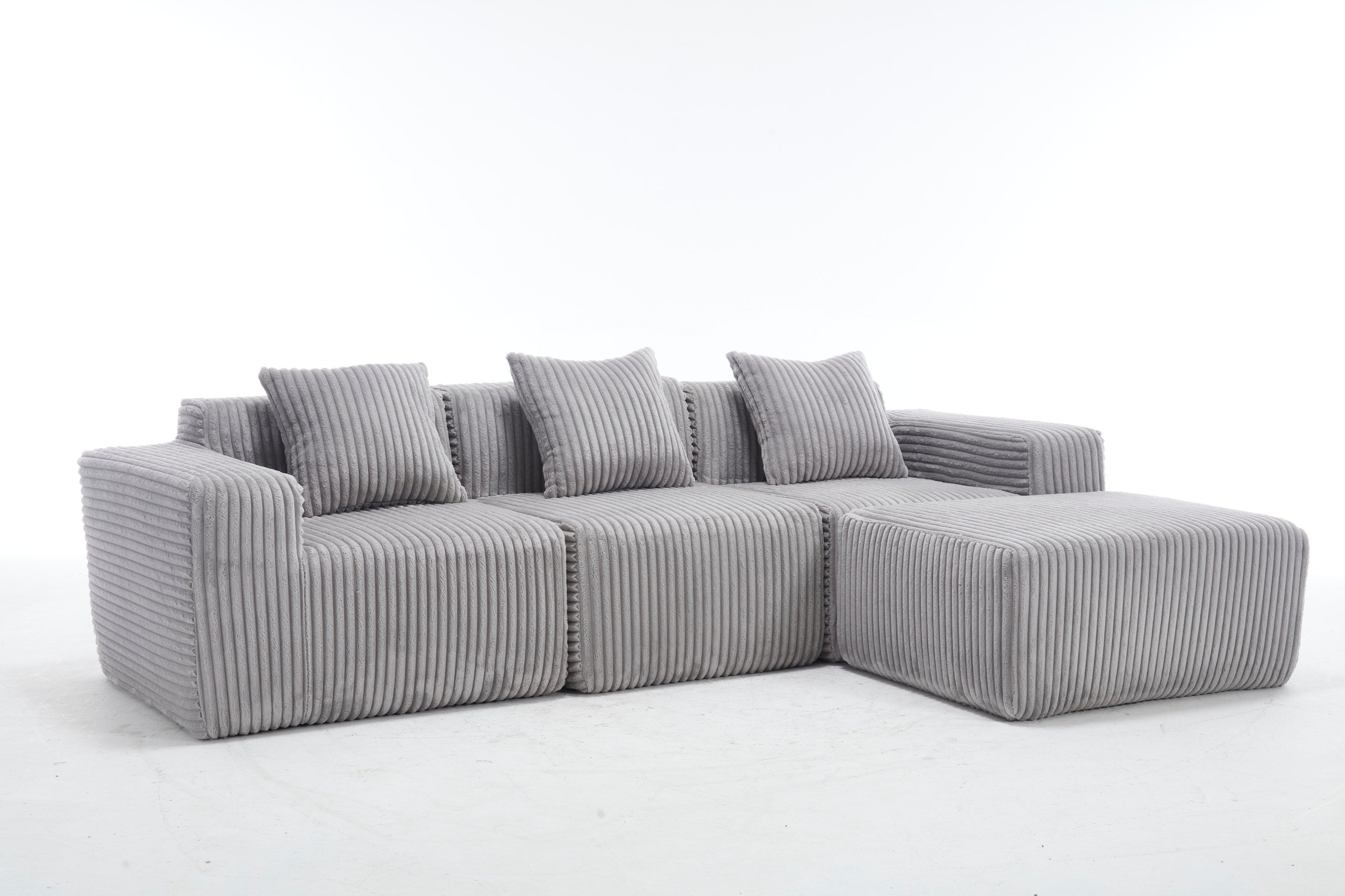 Modern Minimalist Modular Sectional Sofa,  L-Shape Upholstered Cloud Couch with Deep Seats, Right Facing Chaise for Living Room-Light Gray