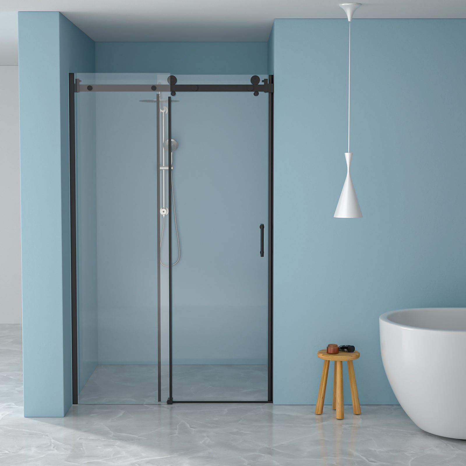 48 x 76 in Single-Slide Shower Door - 48 x 76 in / Matte Black view 1