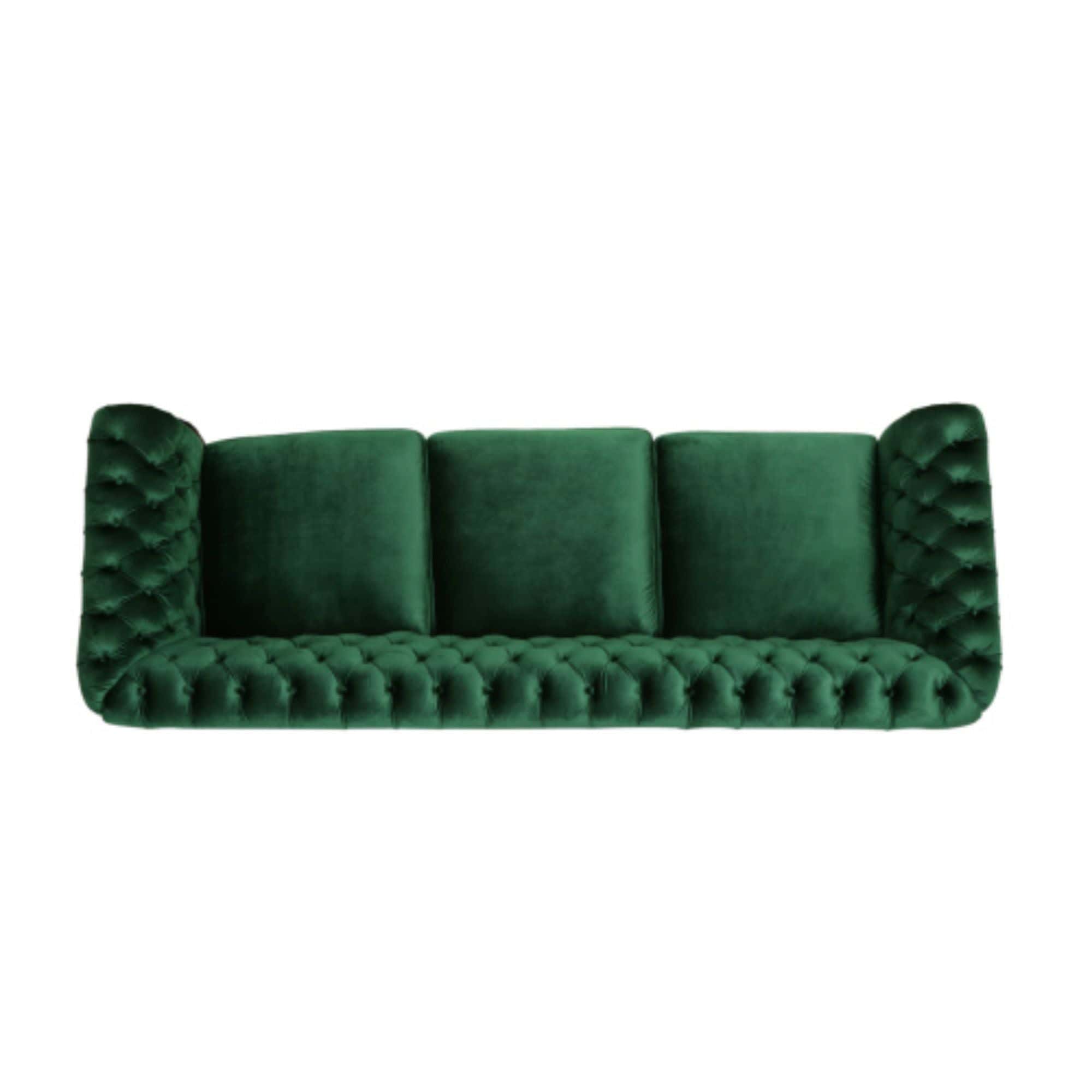 Durable 3-Seater Emerald Velvet Sofa, Combining Luxurious Comfort with Timeless Design, Perfect for Elegant Living Spaces, Featuring Plush Upholstery for Relaxation and a Touch of Sophisticated Style