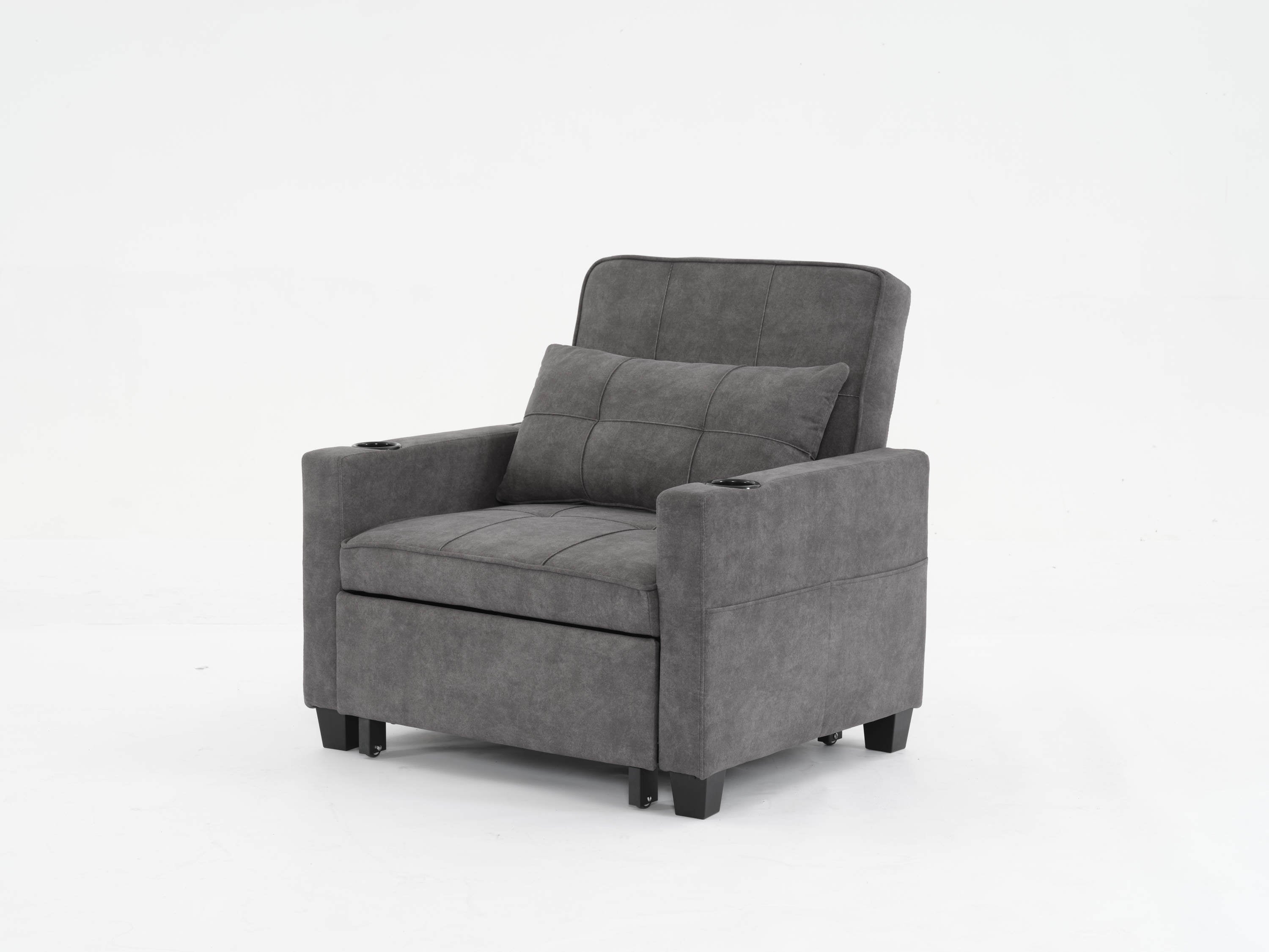 Futon Chair Bed Convertible Chair 3-in-1 Pull Out Sleeper Chair Beds with USB Ports,Wear-resistant and Anti-scratch, Armchair Bed Sleeper for Living Room (Dark Grey Scratch Cloth)