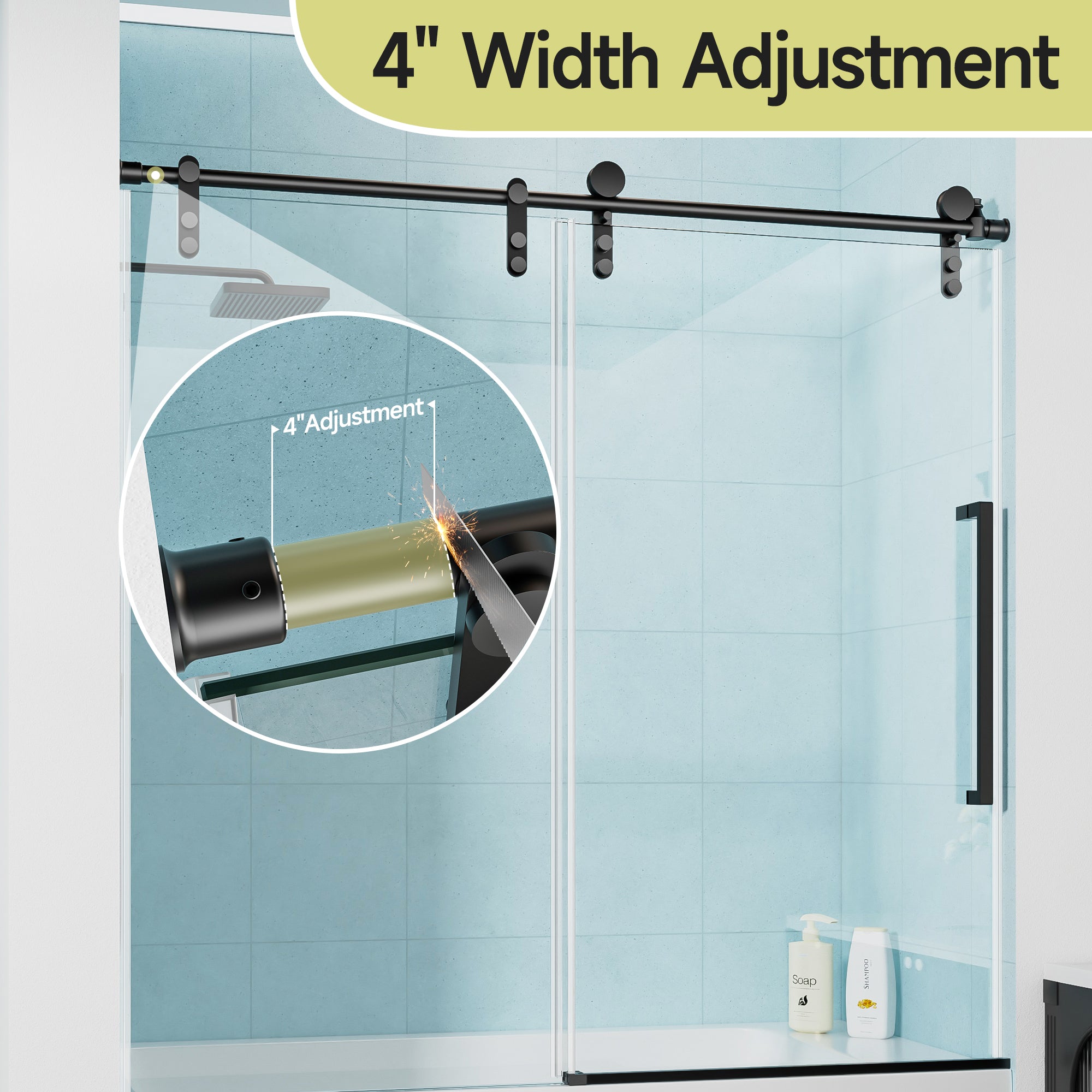 60 x 60 in Frameless Single Sliding Tub Door - 60 x 60 in / Clear Glass / Matte Black view 5