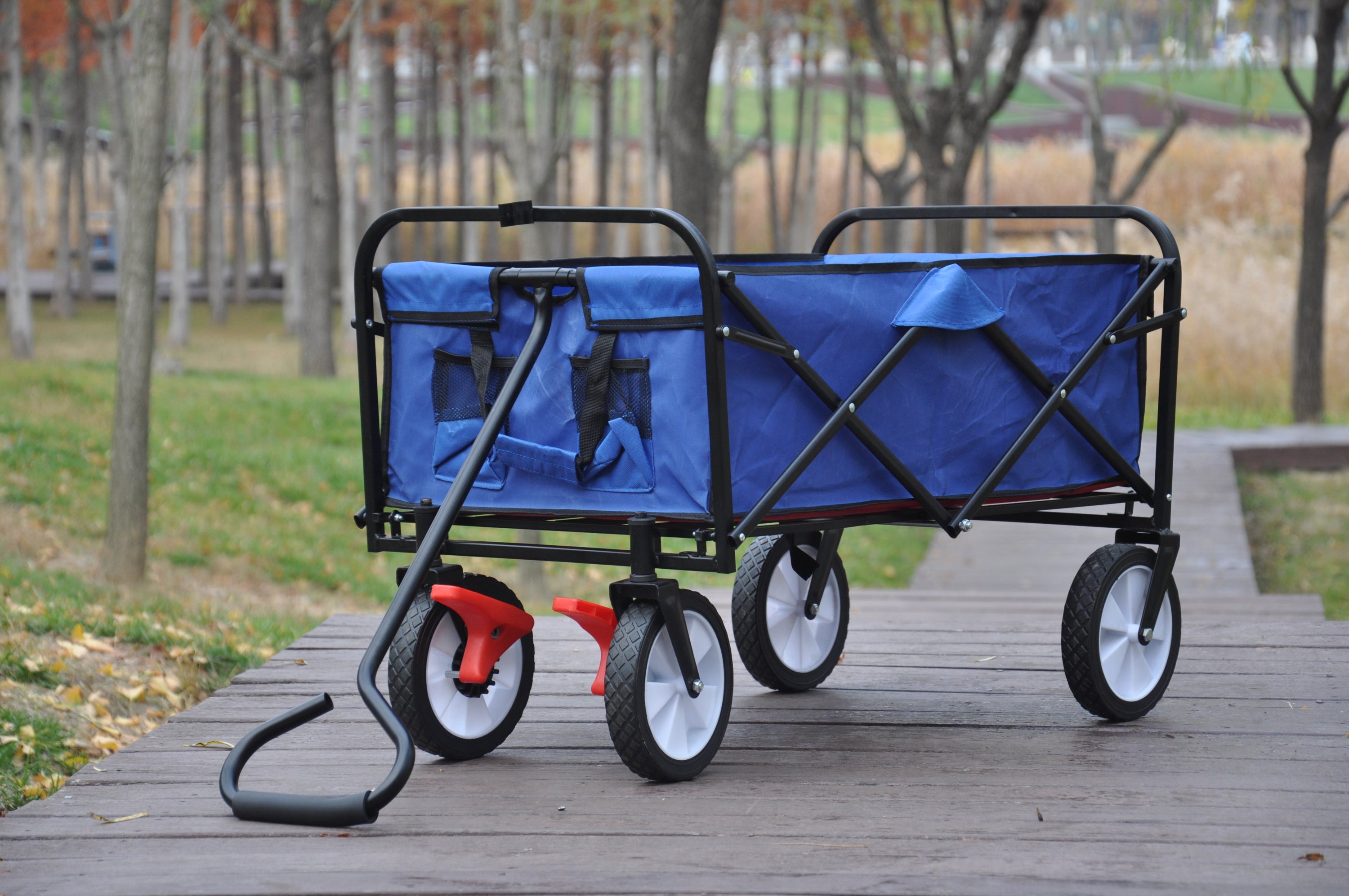 Folding Wagon Garden Shopping Beach Cart (blue)