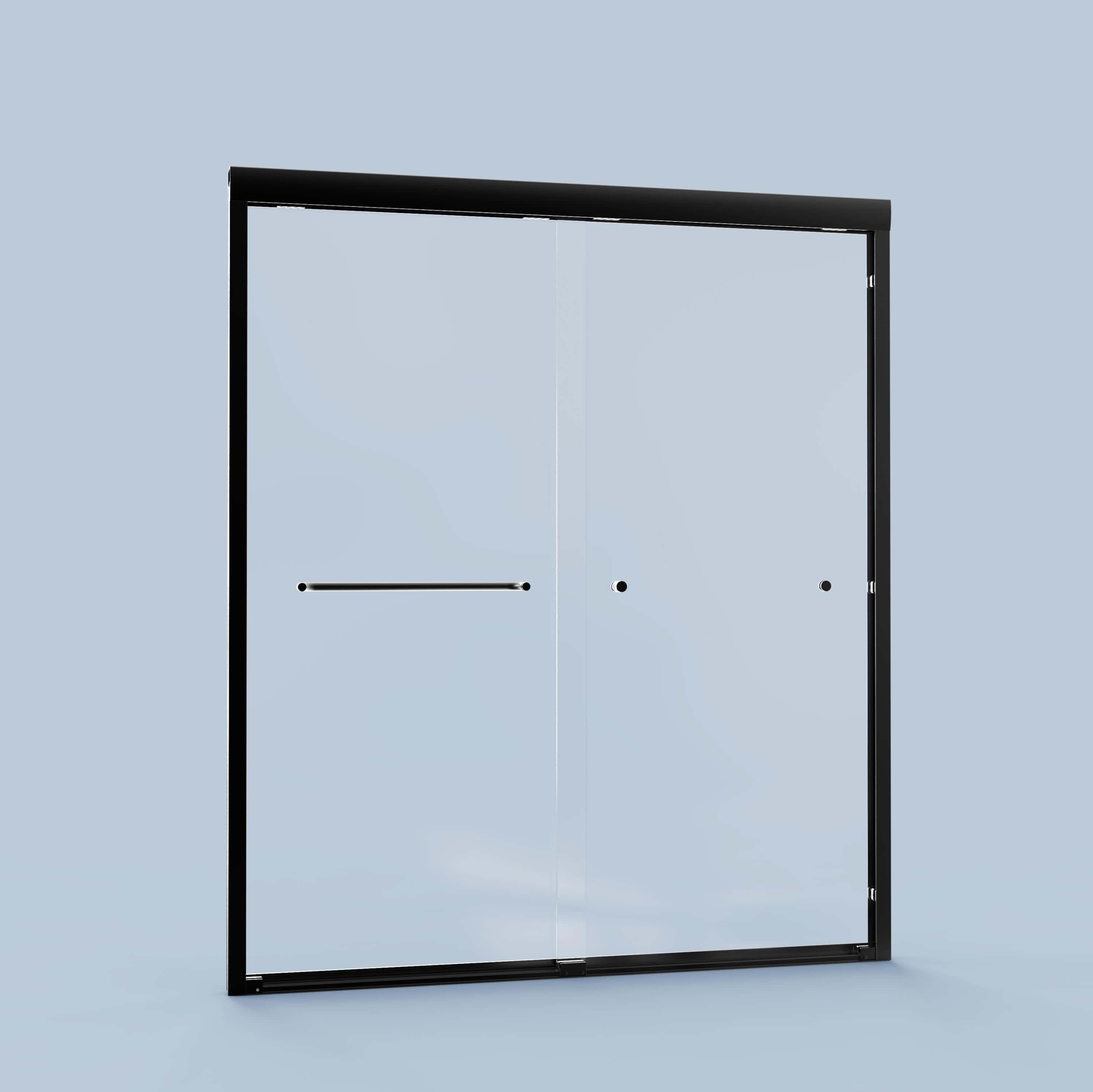 56"-60"W x 72" H  Semi-Frameless Double Sliding Shower Door, Bypass Shower Door, 1/4" (6mm) Thick SGCC Tempered Glass Door,  Matte Black