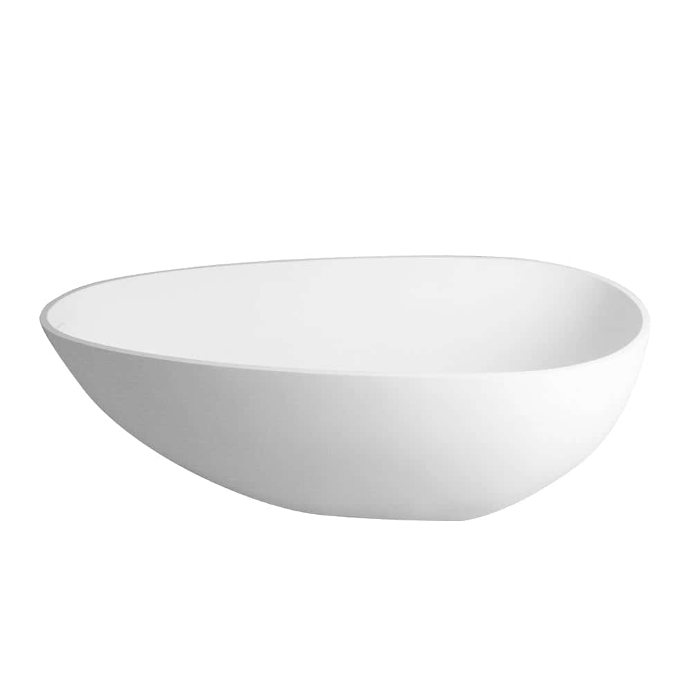 67"L x 33.5"W x 20"H Solid Surface Freestanding Oval Soaking Bathtub in Matte White with Drain