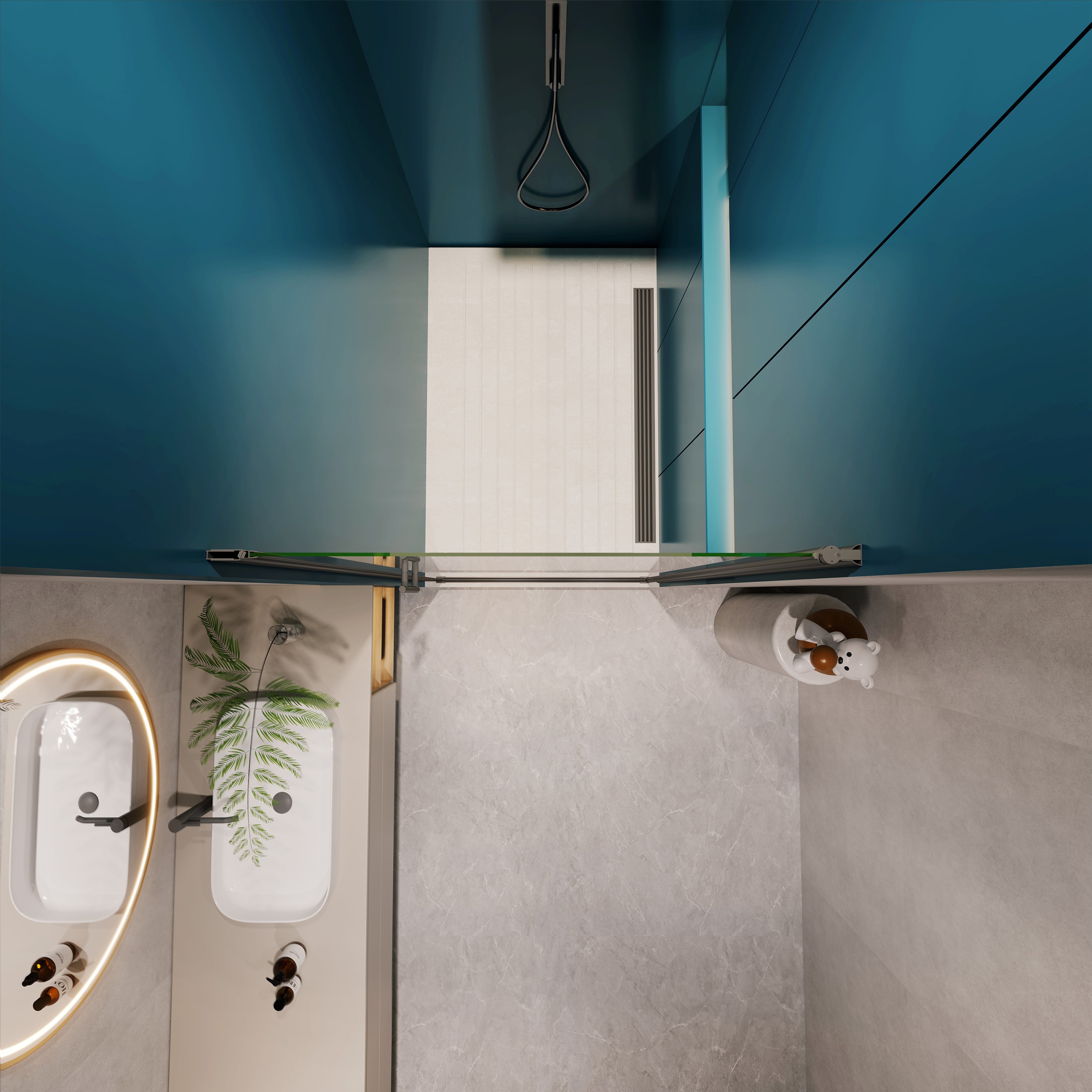 Universal pivot shower door tempered glass, detail view