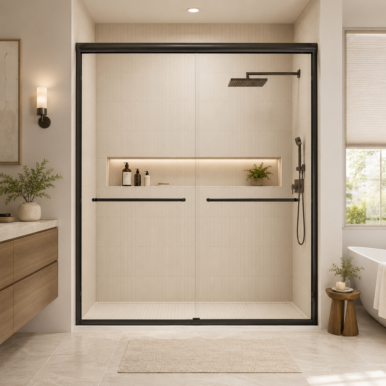56-60 in. semi-frameless sliding shower door, chrome finish, front view