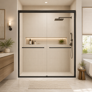 56-60 in. semi-frameless sliding shower door, chrome finish, front view