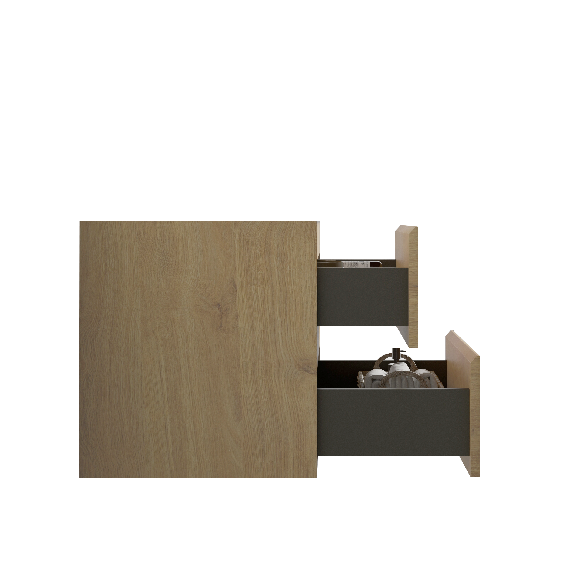 Alice24-106, Wall mount cabinet without basin, Natural oak color, with two drawers, Pre-assembled