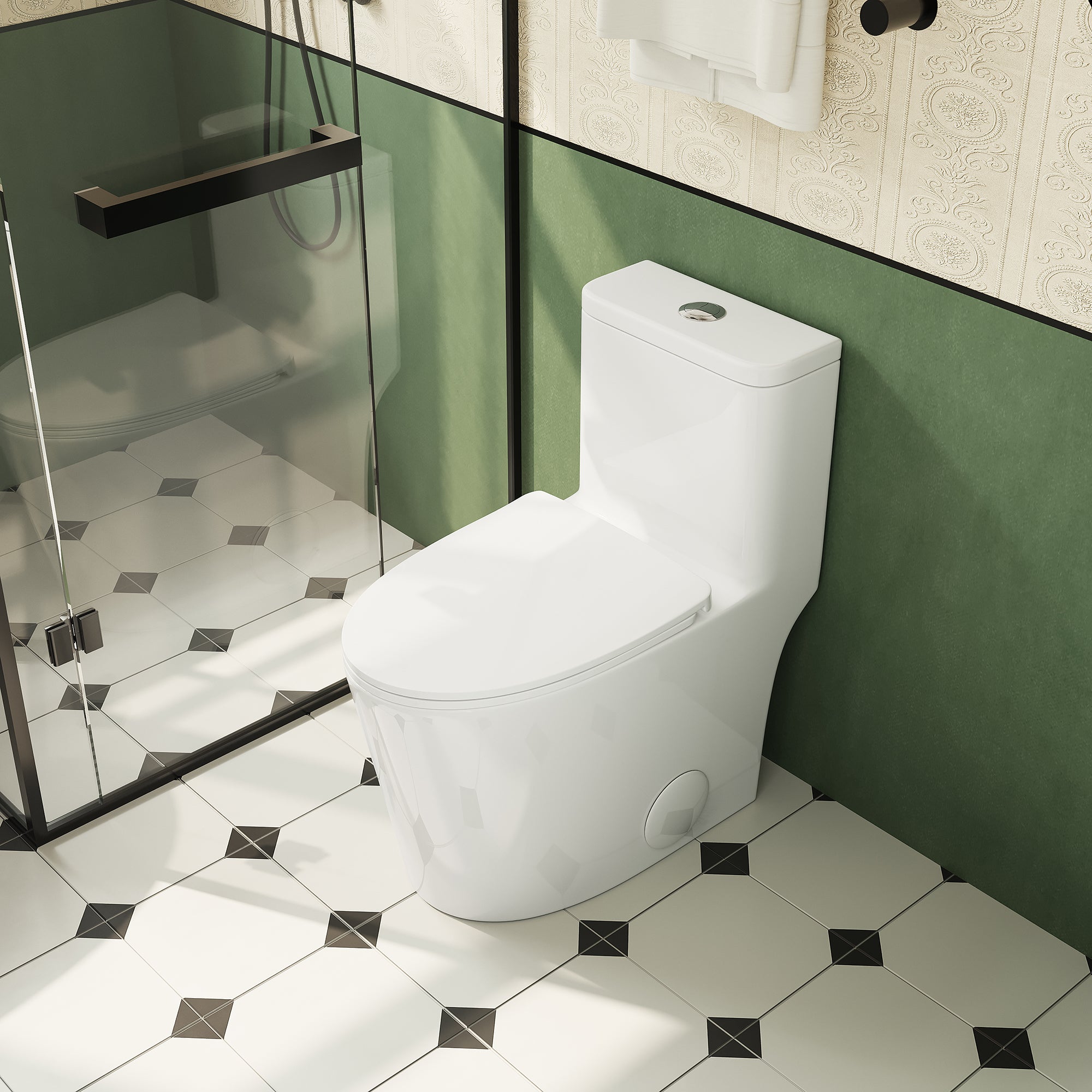 1.1/1.6 GPF Elongated Comfort Height Floor Mounted One-Piece Toilet ,  CUPC Certified, WaterSense Cetified, Ceramic, White Color, Soft Close Seat, T036WT