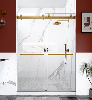 56-60 x 80 in Frameless Double Sliding Shower Door - 56-60 x 80 in / Brushed Gold view 2