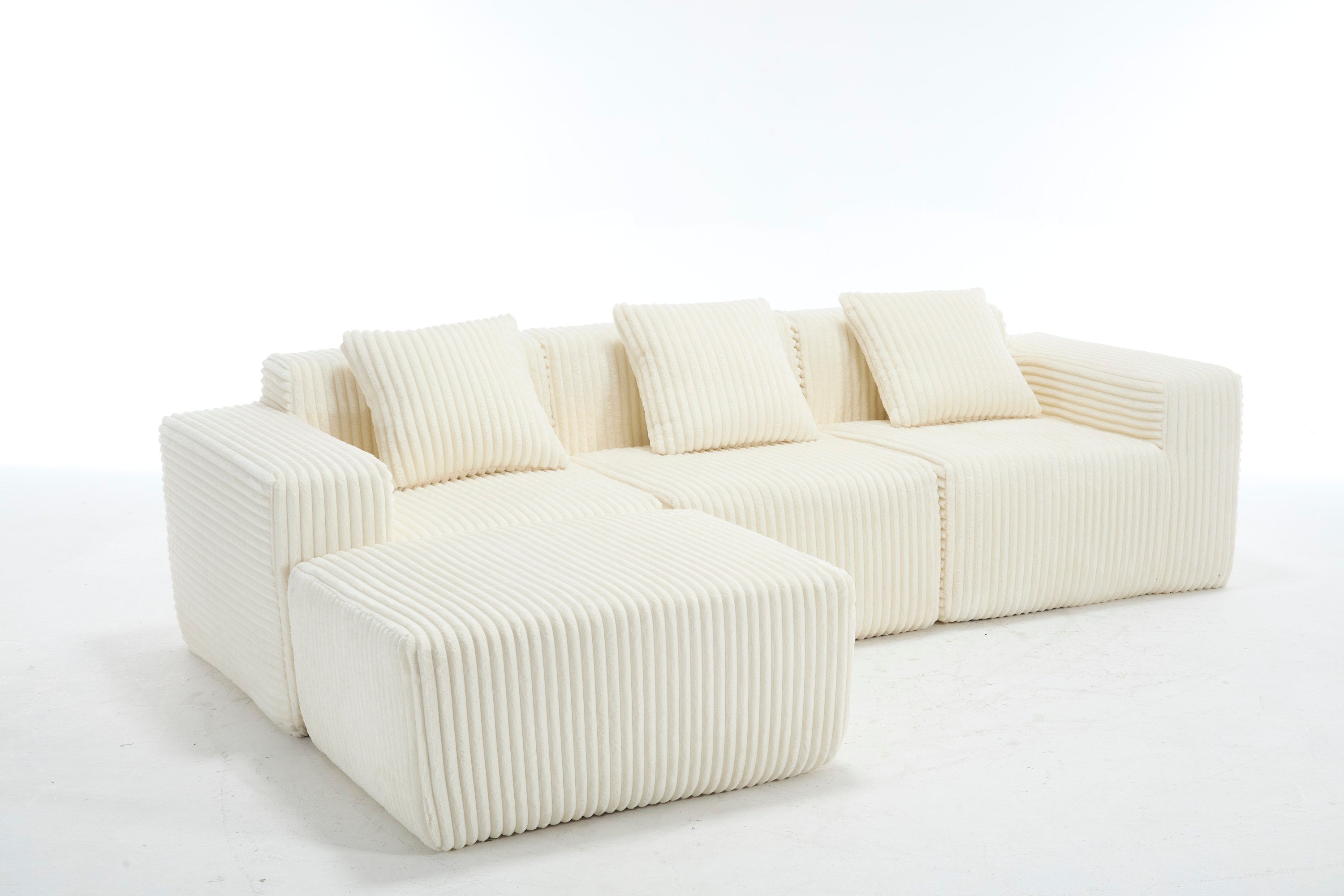 Modern Minimalist Modular Sectional Sofa,  L-Shape Upholstered Cloud Couch with Deep Seats, Right Facing Chaise for Living Room-White