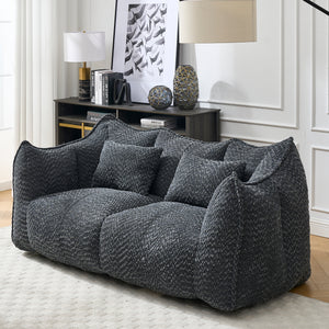 Two-person square bean bag recliner sofa, foam-filled, front view