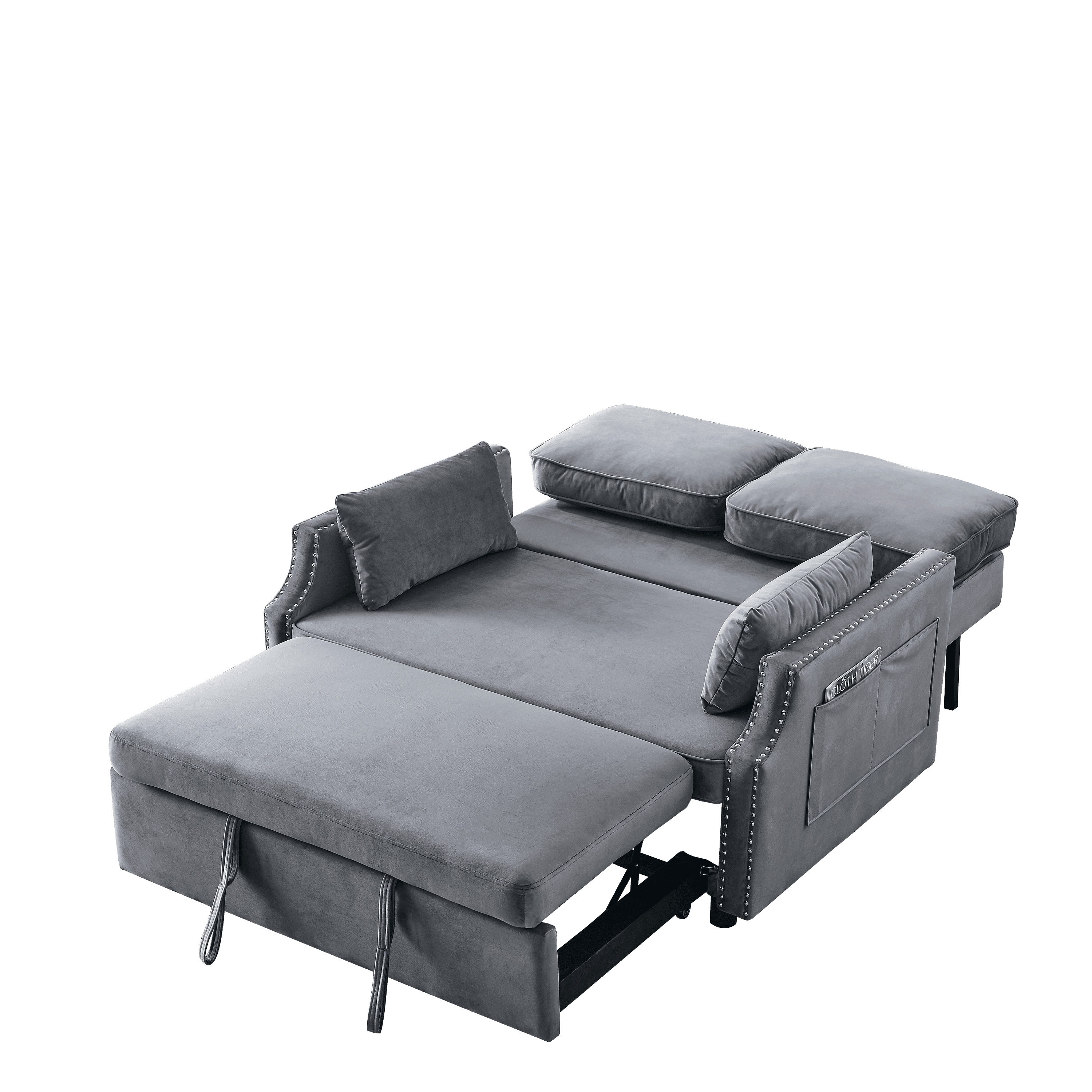 50" Velvet Upholstered Sleeper Sofa bed with Side Storage Pockets, Nailhead Design, 2-Seater Sofa with 2 Pillows and removeable Backrest Pull-out Sofa Bed for Small Spaces in Living Rooms, Apartm