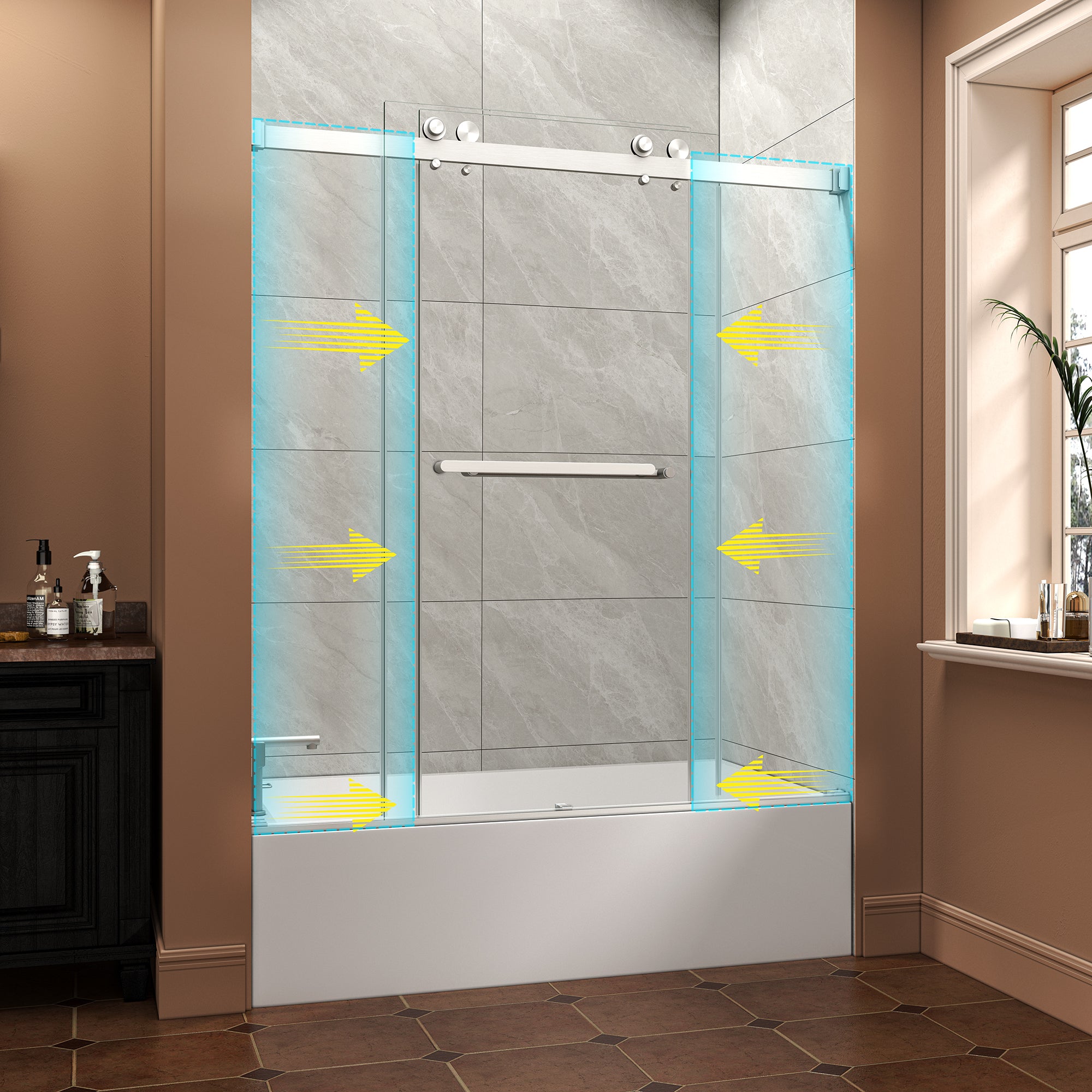 55-60 x 60 in Premium Bypass Sliding Tub Door - 55-60 x 60 in / Brushed Nickel / 5/16 in Glass view 2