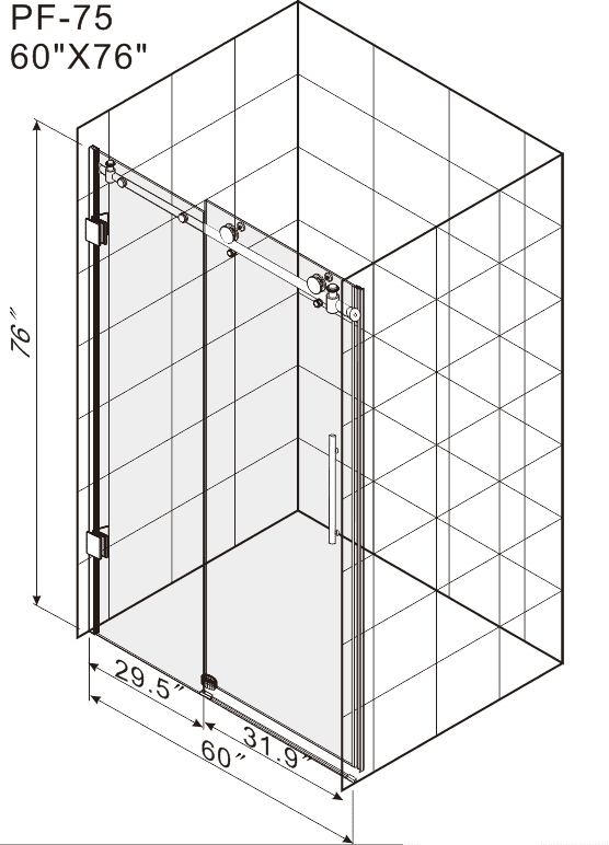 Frameless Shower Doors 60"W x 76"Ht with 5/16"(8mm) Clear Tempered Glass, Brushed Nickel Finish