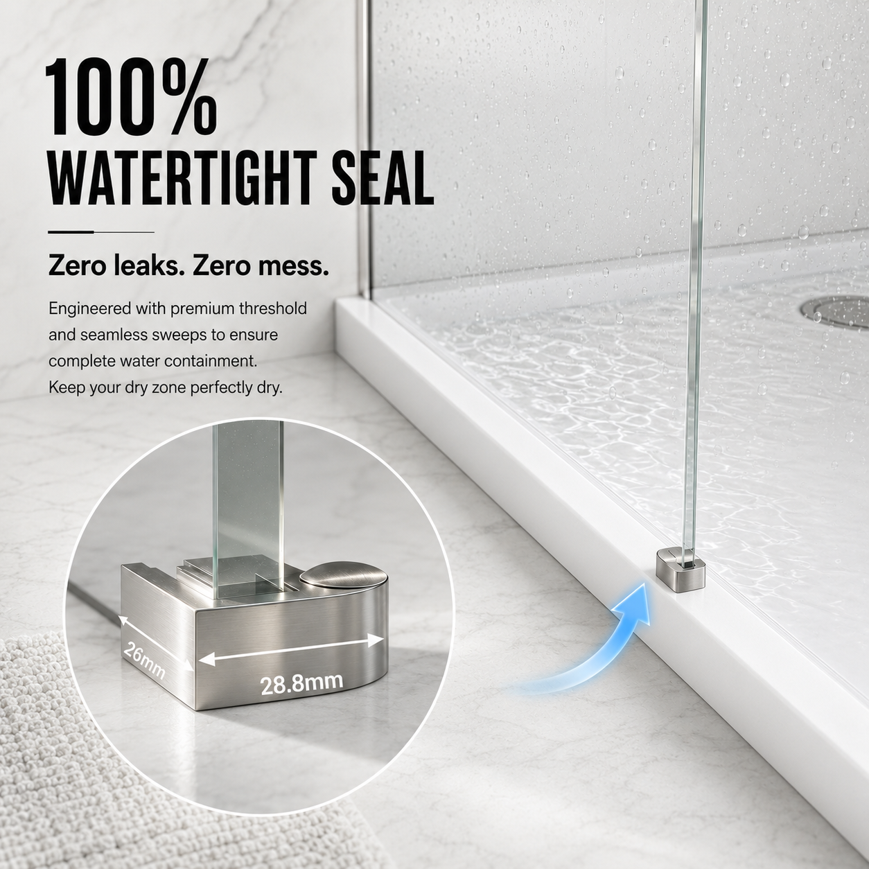 32 x 76 in Frameless Fixed Shower Glass Panel - Wall Channel Chrome view 6