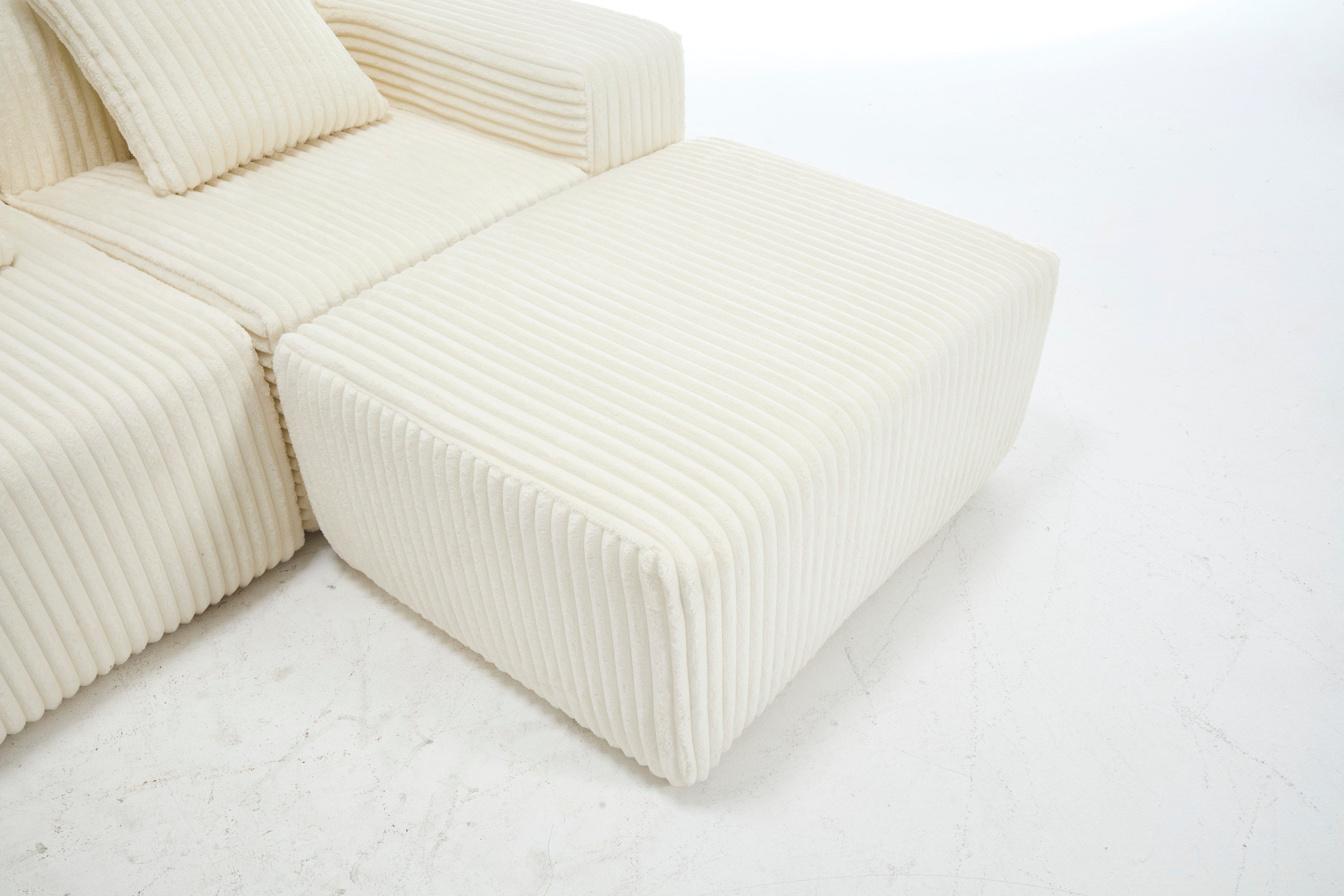 Modern Minimalist Modular Sectional Sofa,  L-Shape Upholstered Cloud Couch with Deep Seats, Right Facing Chaise for Living Room-White