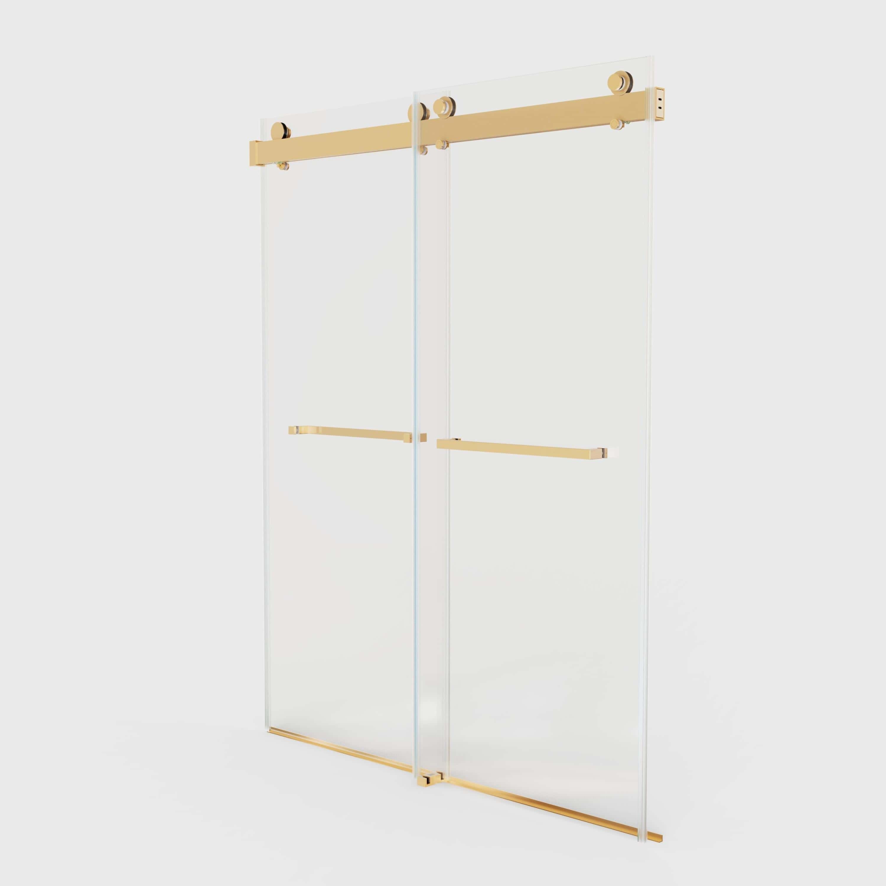 56-60" W x 76" H  Frameless Double Sliding Soft-Close Shower Door in Brushed Gold,3/8 inches (10mm) Thick SGCC Tempered Glass  Door