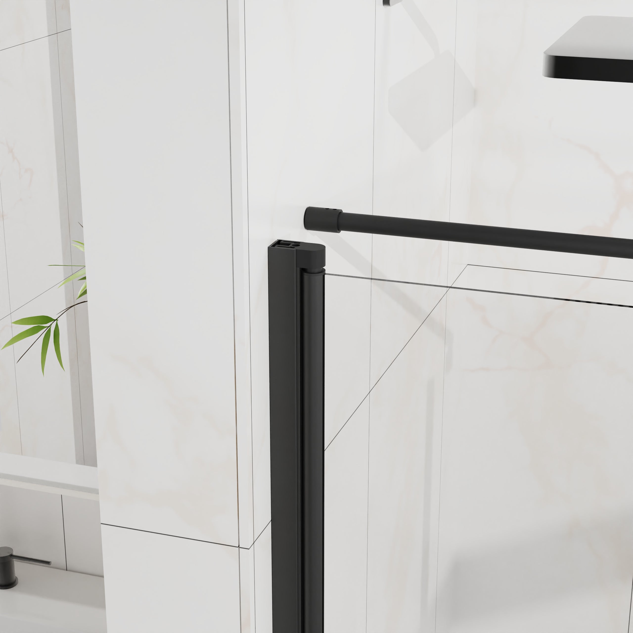 36 in. corner shower door frameless clear glass white base view
